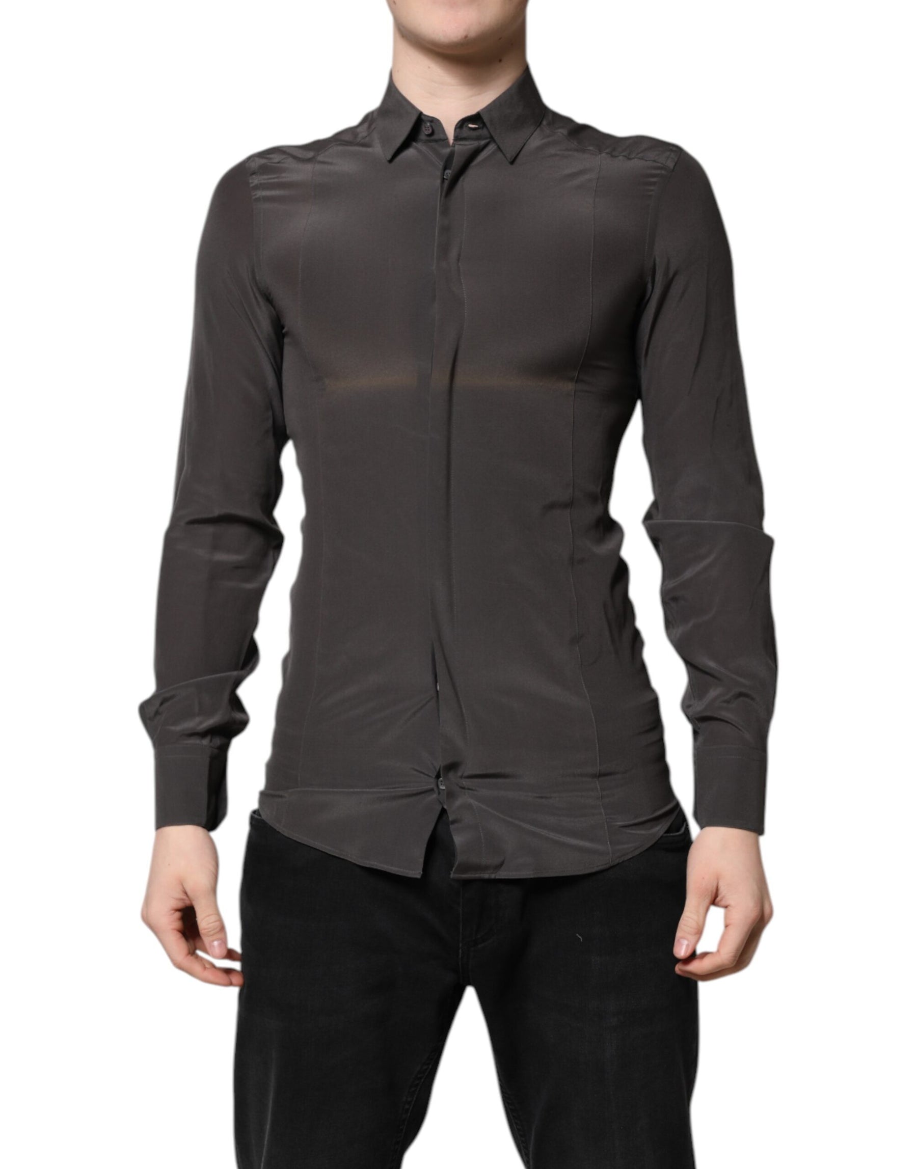 Dolce & Gabbana Dark Gray Silk GOLD Dress Formal Shirt | Regal Royce