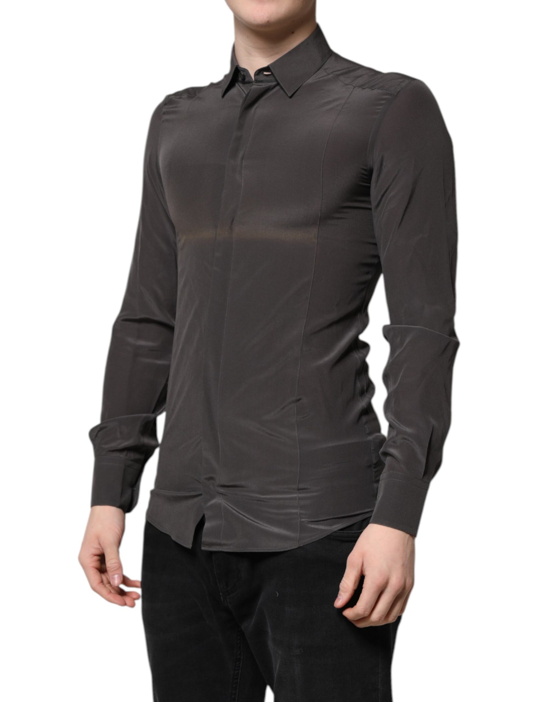 Dolce & Gabbana Dark Gray Silk GOLD Dress Formal Shirt | Regal Royce