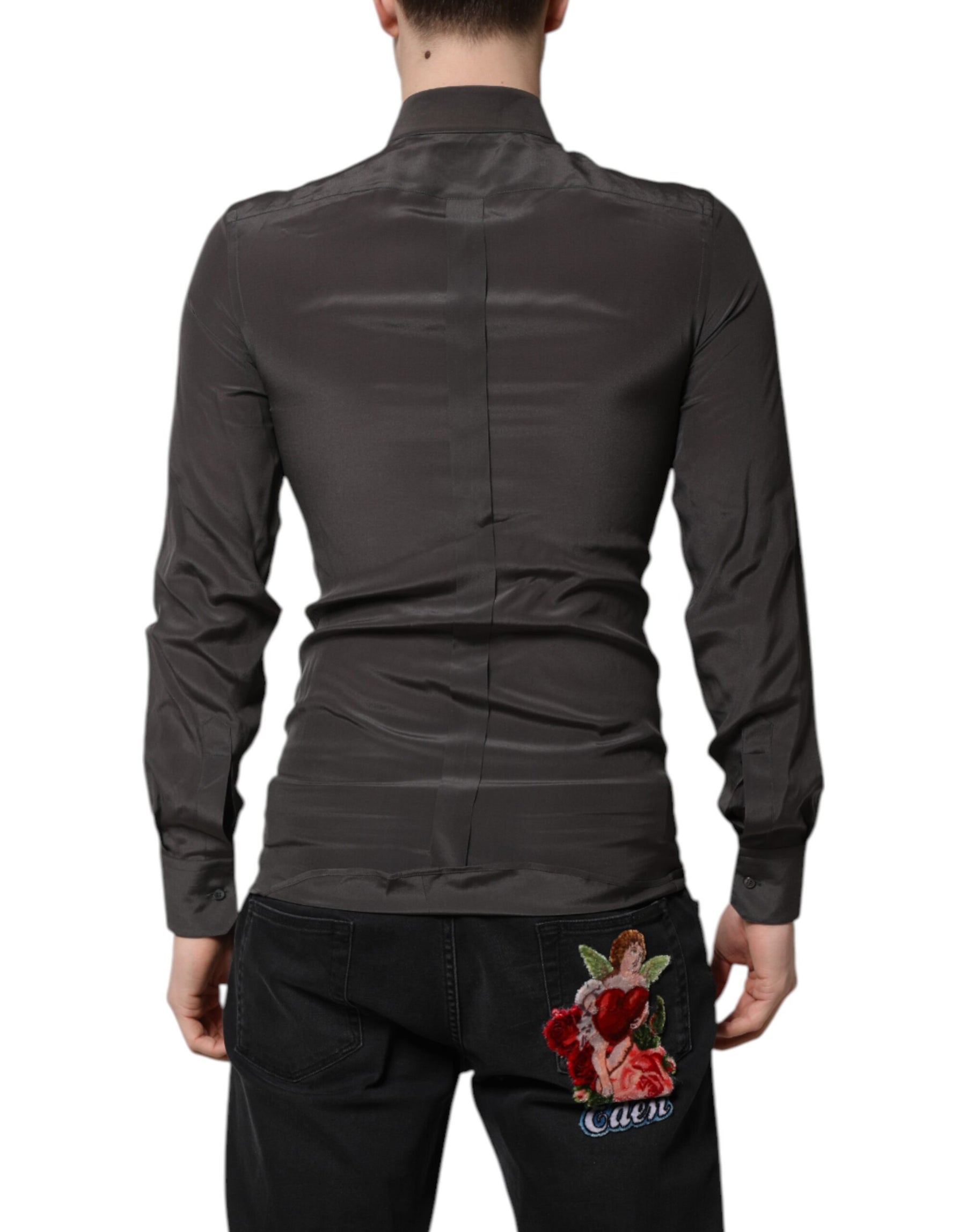 Dolce & Gabbana Dark Gray Silk GOLD Dress Formal Shirt | Regal Royce