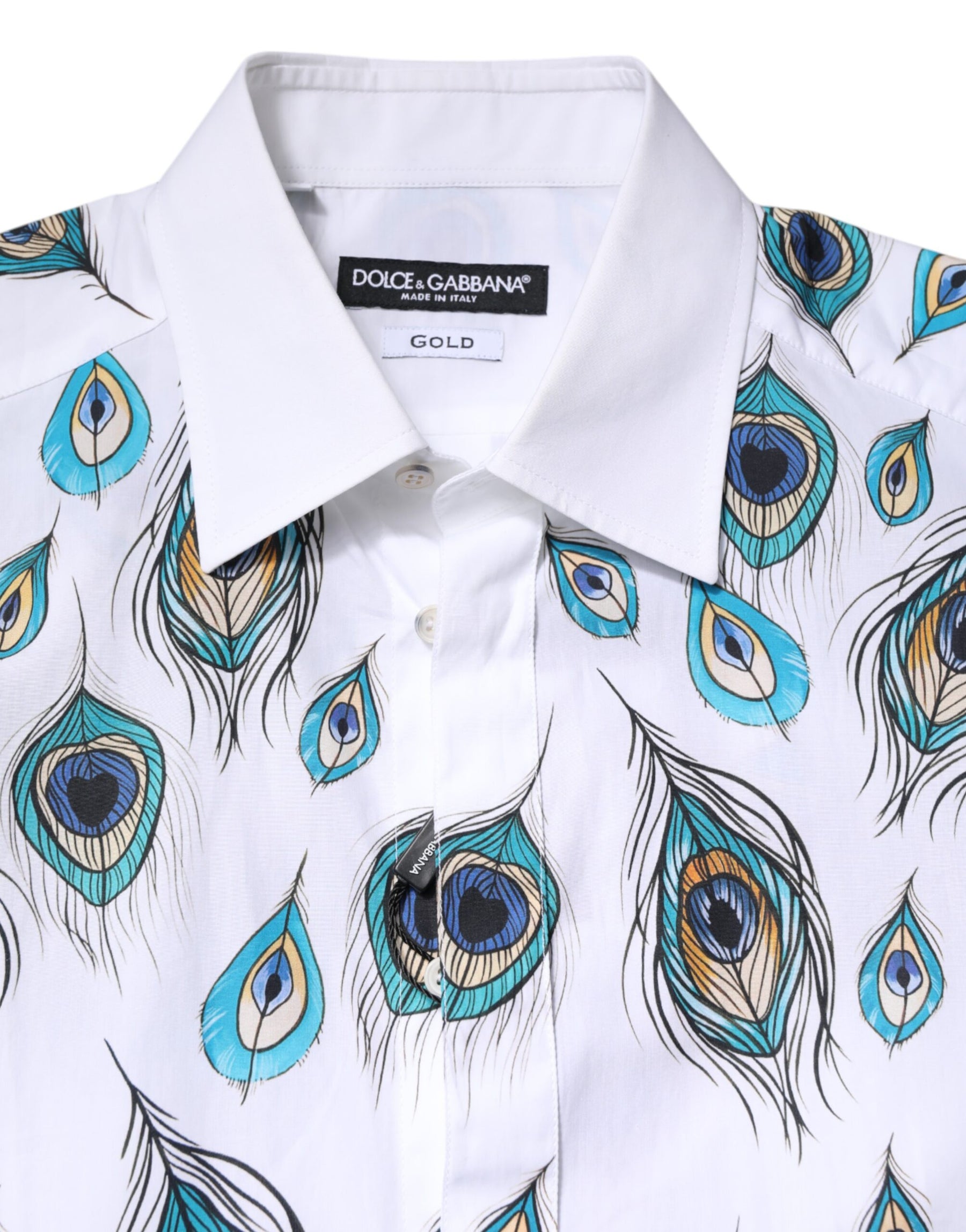 Dolce & Gabbana White Cotton Feather Print GOLD Dress Shirt | Regal Royce