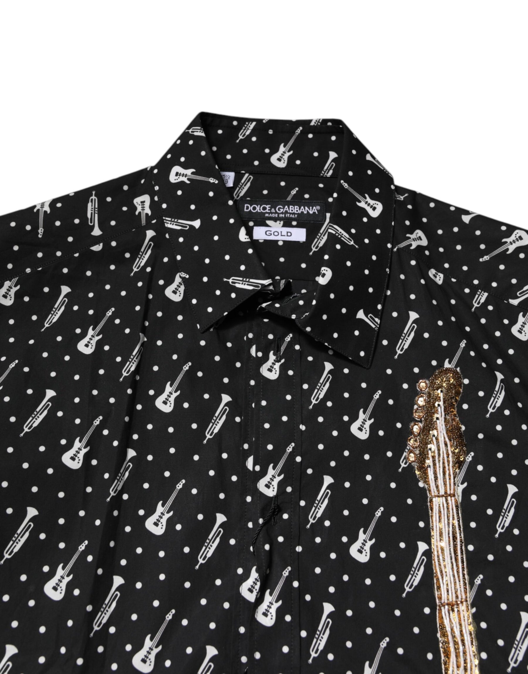 Dolce & Gabbana Black GOLD Instrument Embellished Shirt | Regal Royce