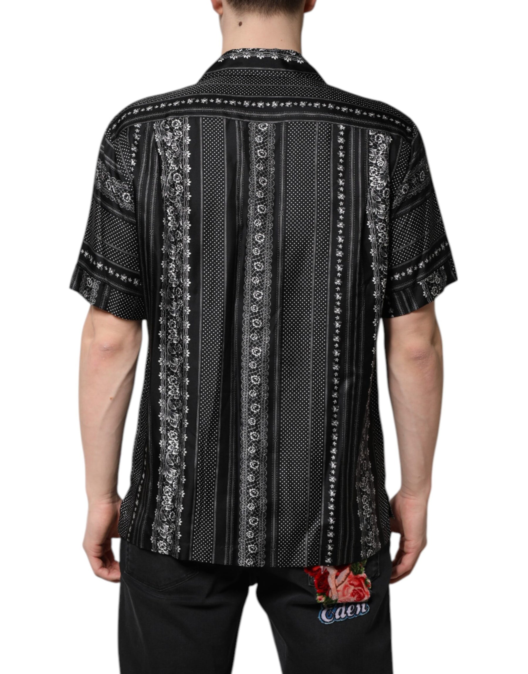 Dolce & Gabbana Black Silk Floral Print Short Sleeves Shirt | Regal Royce