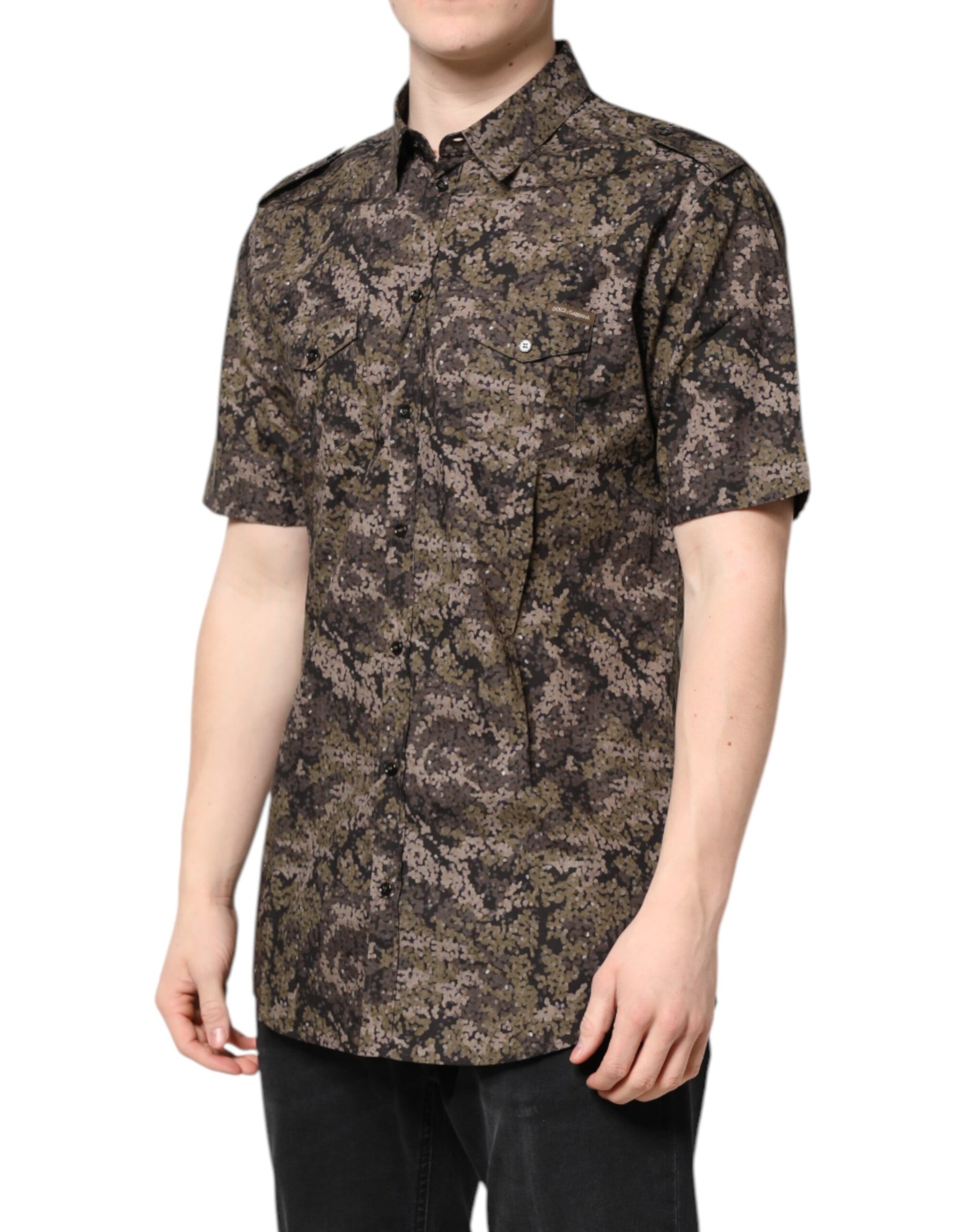 Dolce & Gabbana Multicolor Camouflage Button Down GOLD Shirt | Regal Royce