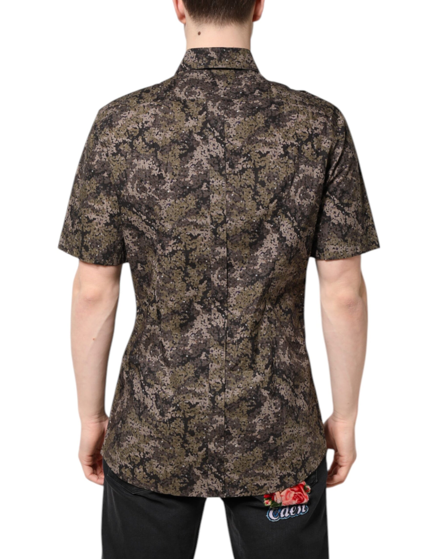 Dolce & Gabbana Multicolor Camouflage Button Down GOLD Shirt | Regal Royce