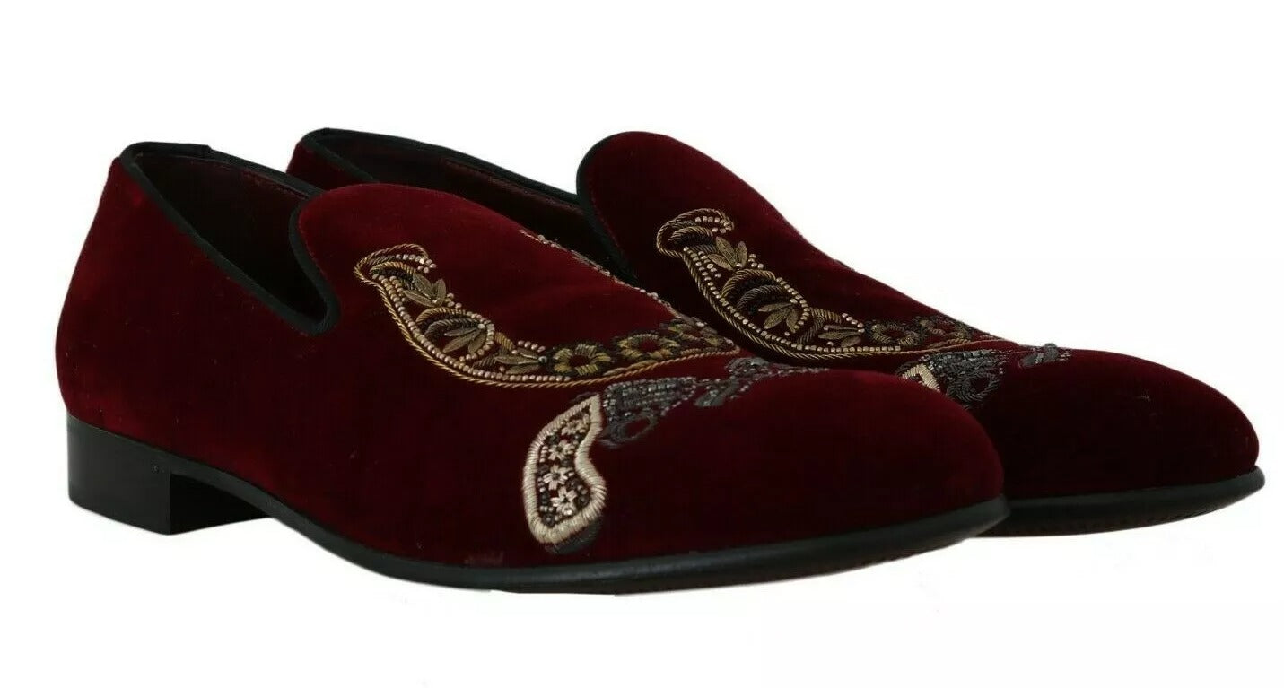 Dolce & Gabbana Bordeaux Velvet Loafers Gun Horseshoe Shoes | Regal Royce