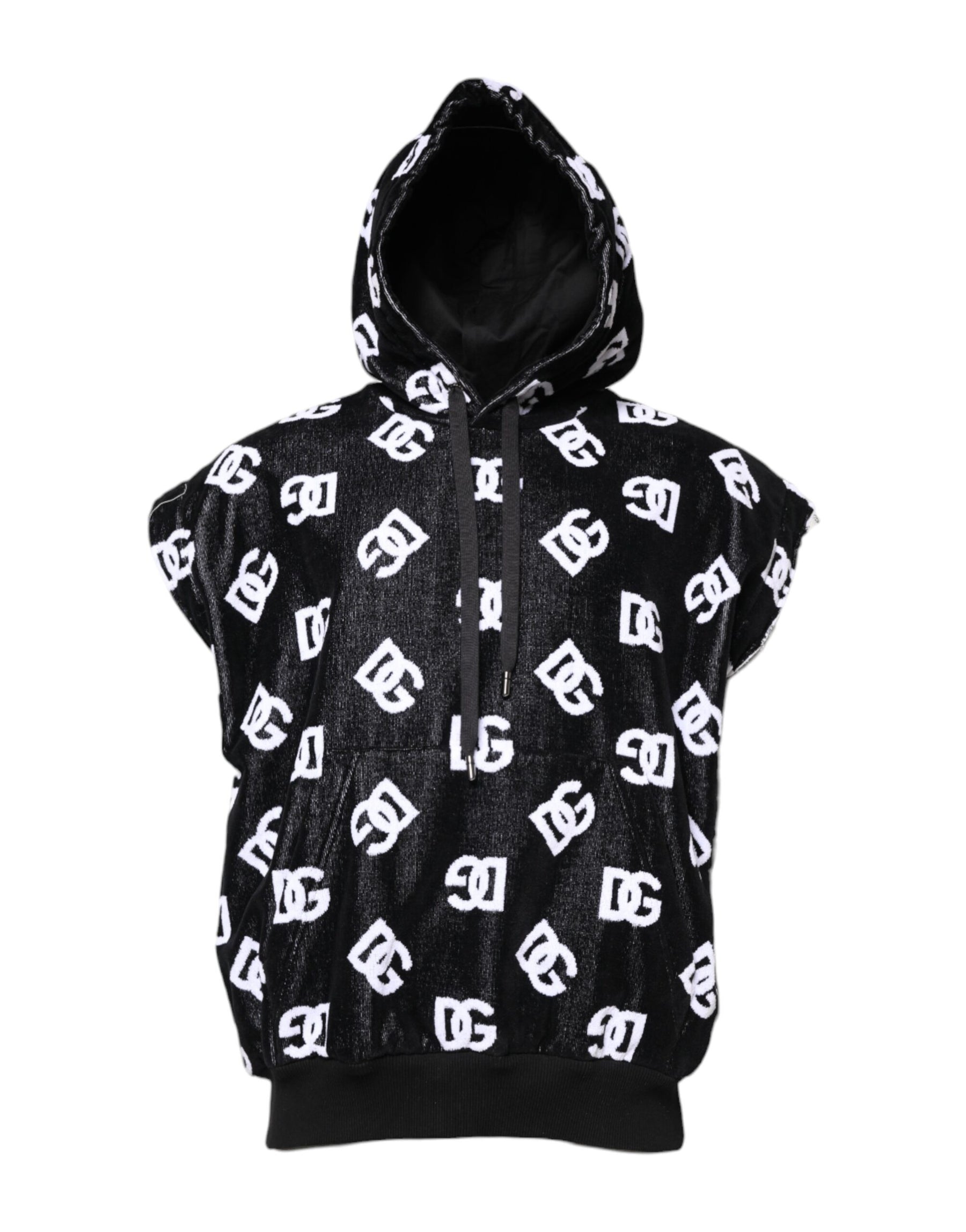 Dolce & Gabbana Black DG Cotton Hooded Sleeveless Sweater | Regal Royce