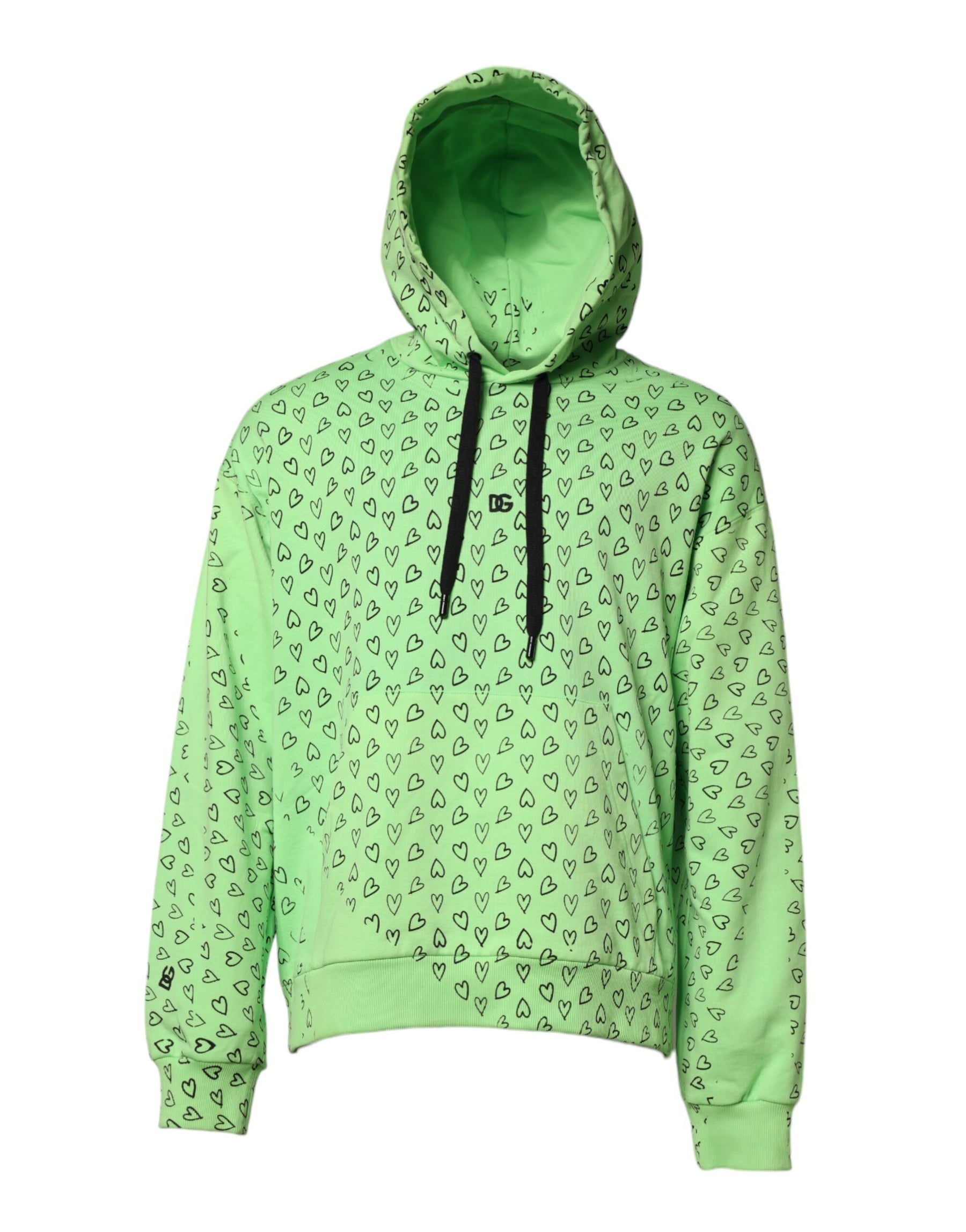 Dolce & Gabbana Green Cotton Logo Heart Print Hooded Sweater | Regal Royce
