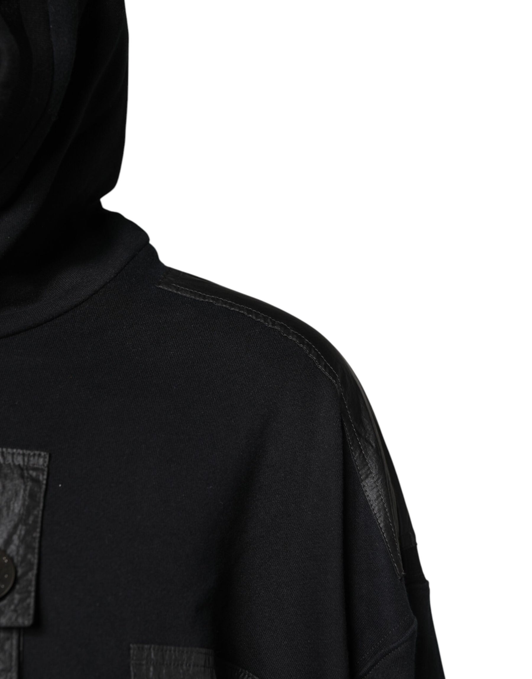 Dolce & Gabbana Black Cotton Hooded Sweatshirt Sweater | Regal Royce