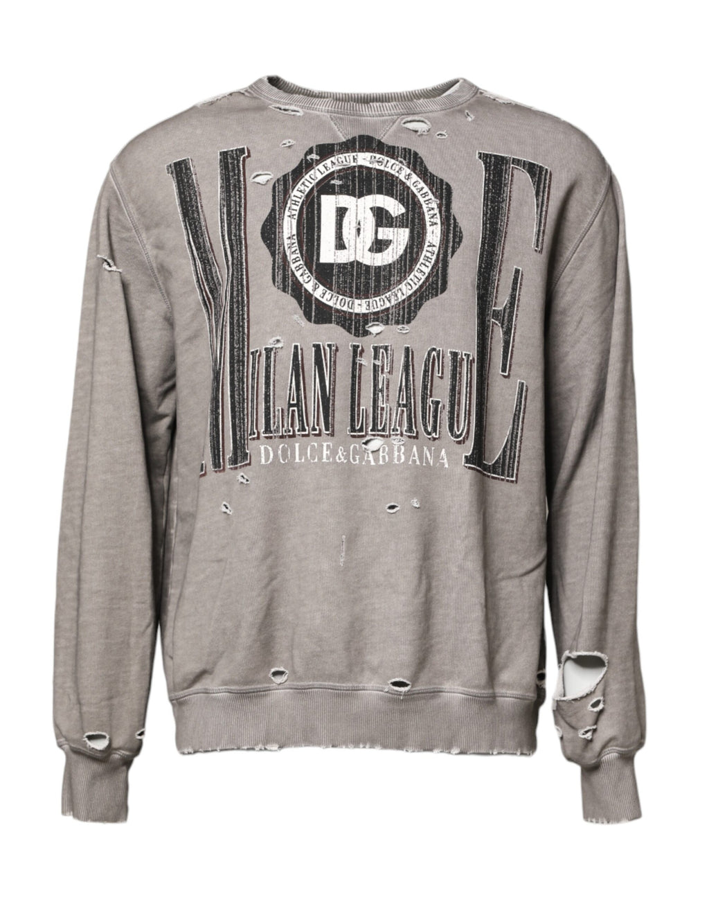 Dolce & Gabbana Gray Logo Print Crew Neck Pullover Sweater