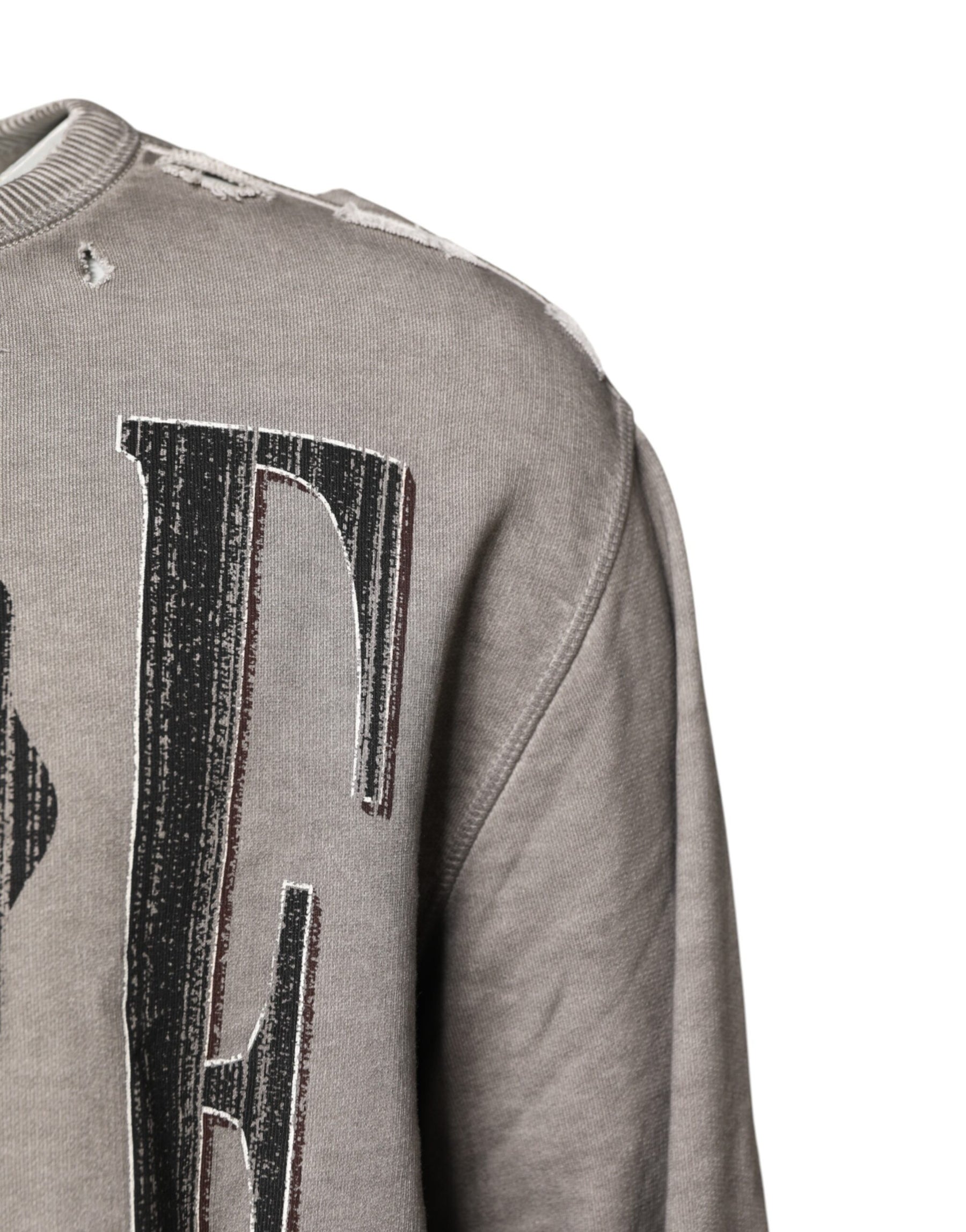 Dolce & Gabbana Gray Logo Print Crew Neck Pullover Sweater | Regal Royce