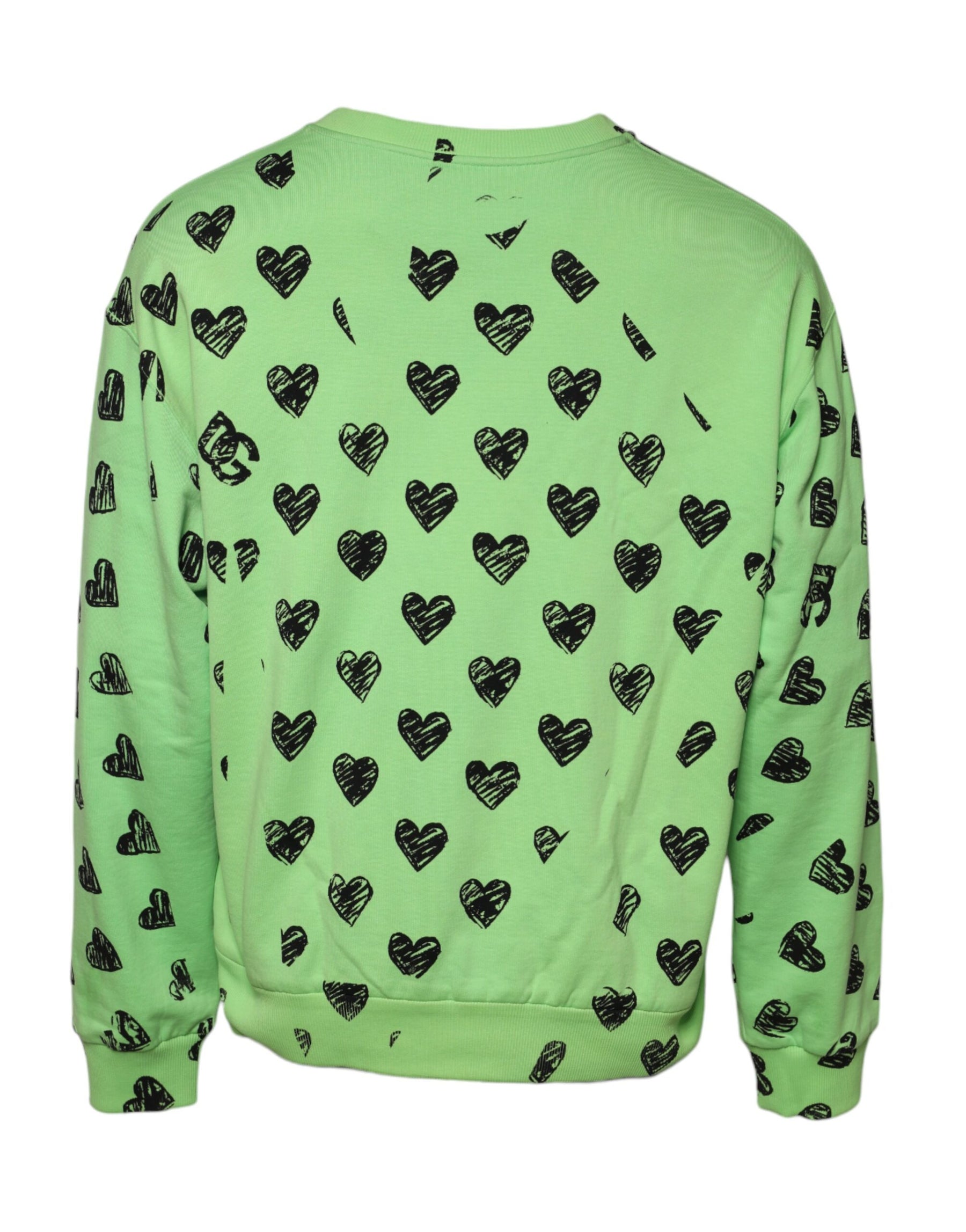 Dolce & Gabbana Green Heart Print Crew Neck Pullover Sweater | Regal Royce
