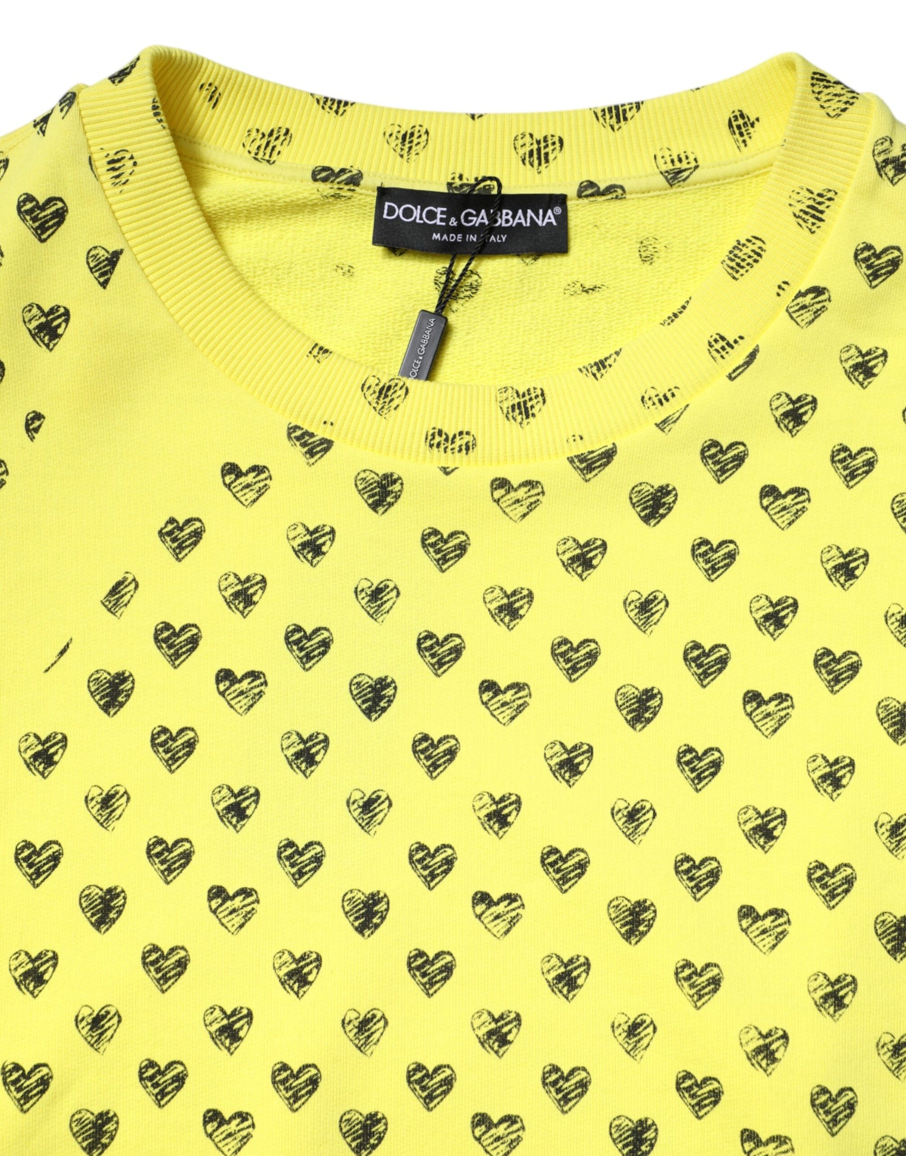 Dolce & Gabbana Yellow Heart Crew Neck Men Pullover Sweater | Regal Royce