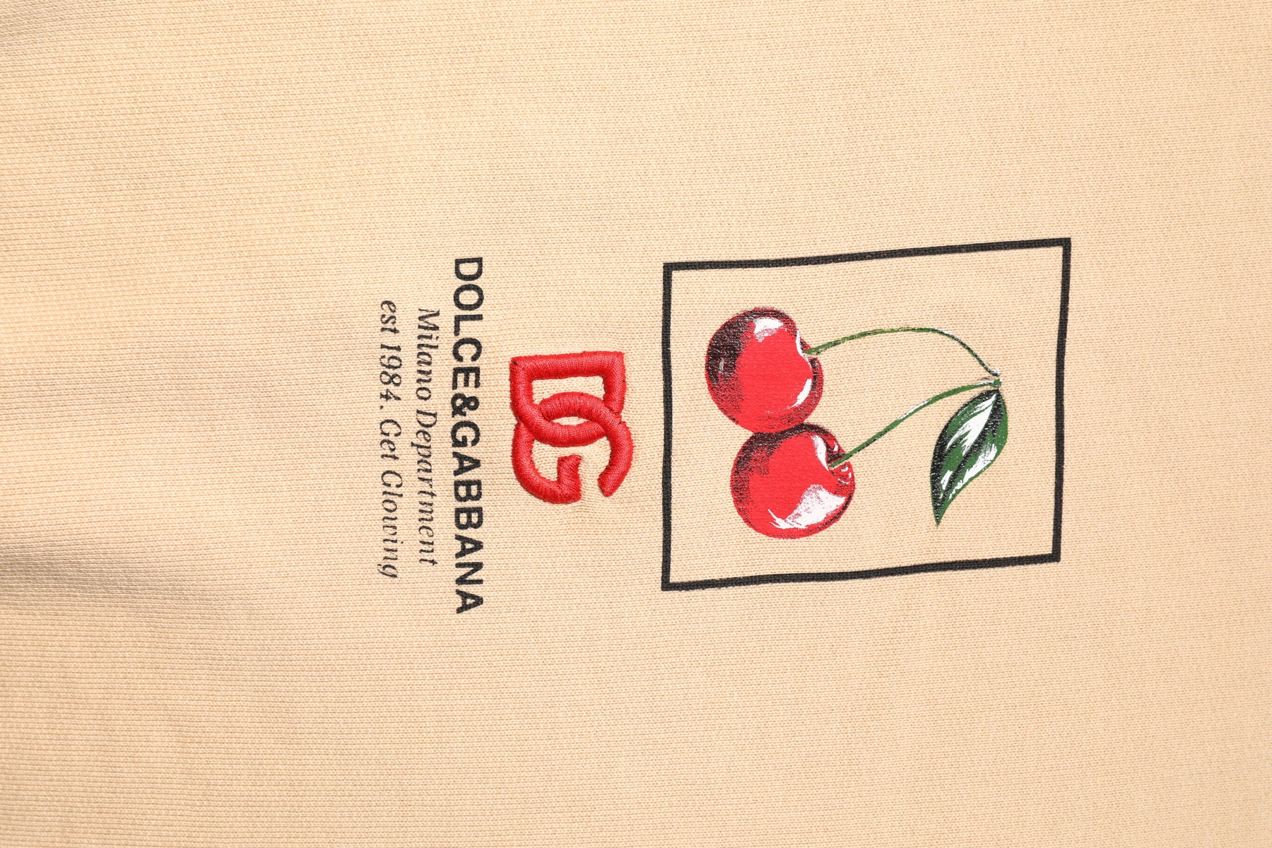 Dolce & Gabbana Beige Cherry Print Crew Neck Pullover Sweater | Regal Royce