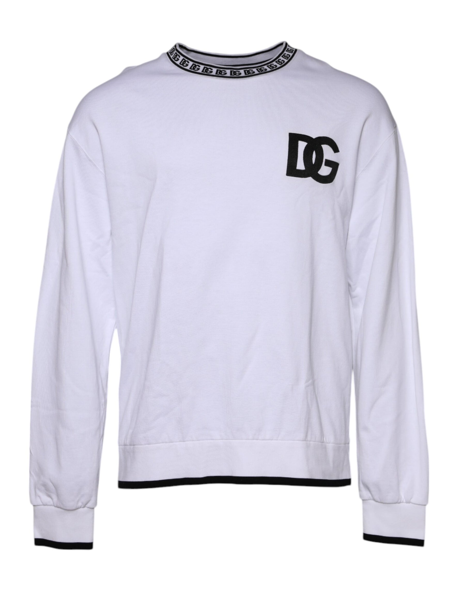 Dolce & Gabbana White Logo Cotton Crew Neck Pullover Sweater | Regal Royce