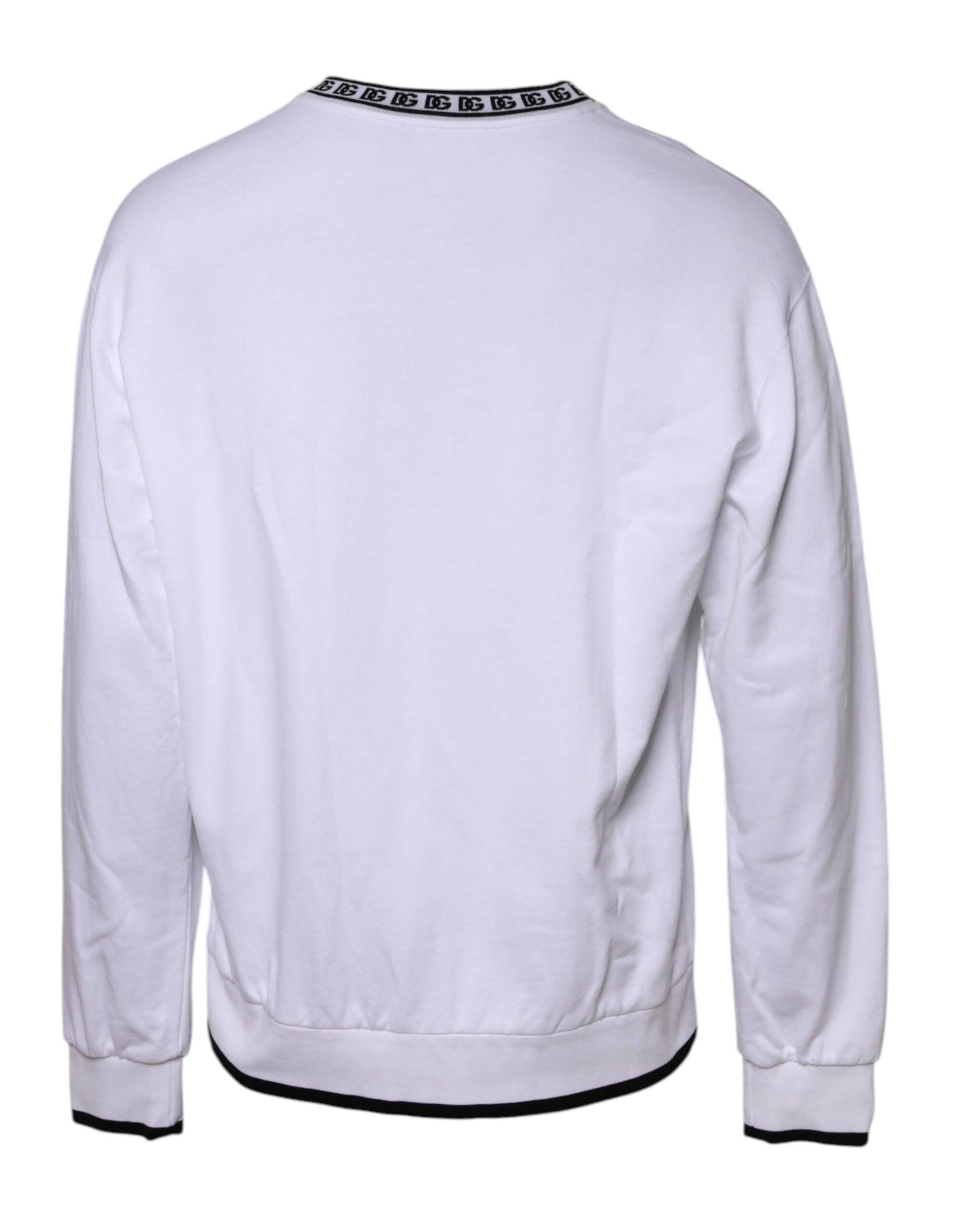 Dolce & Gabbana White Logo Cotton Crew Neck Pullover Sweater | Regal Royce