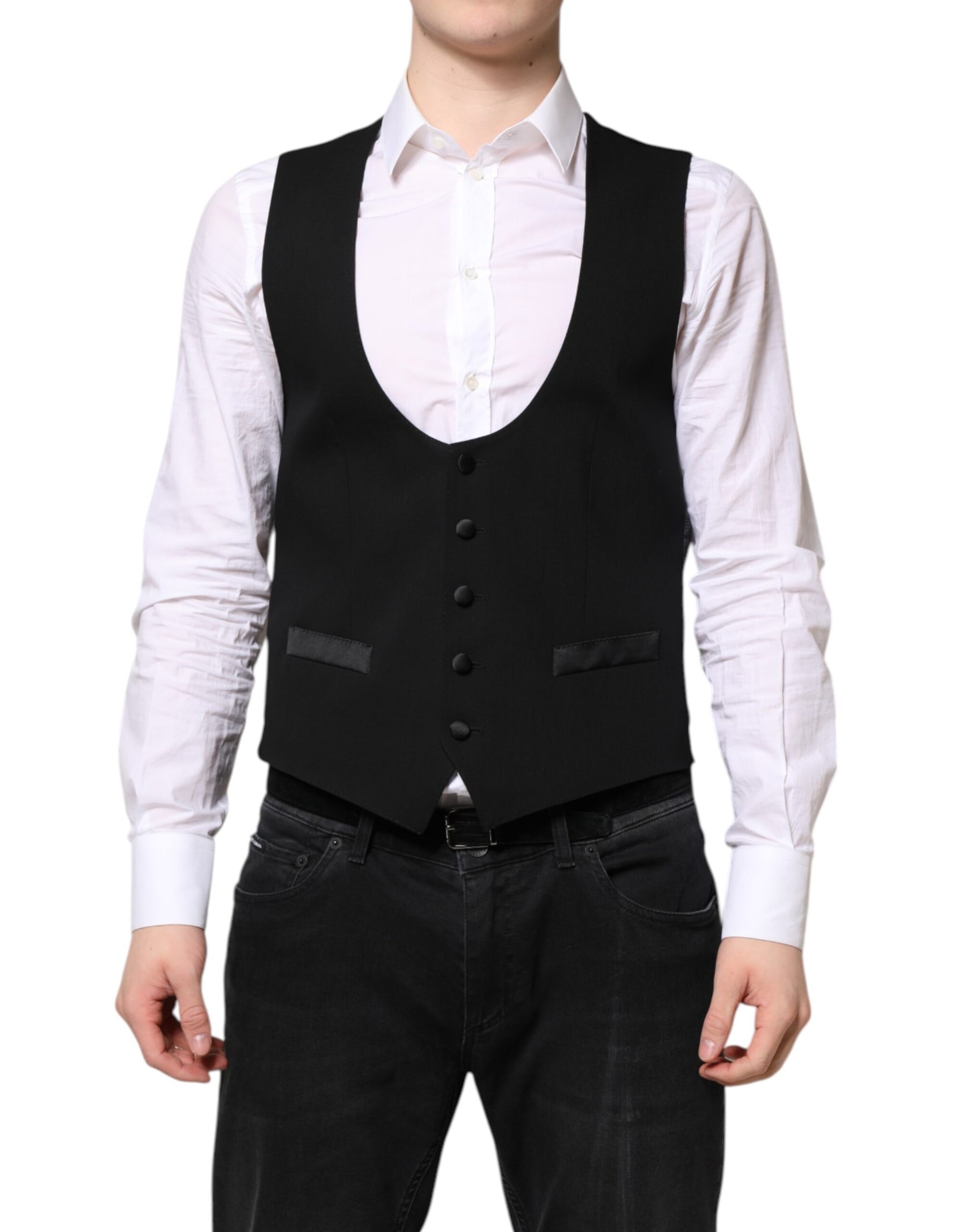 Dolce & Gabbana Black Wool Waistcoat Dress Formal Vest | Regal Royce