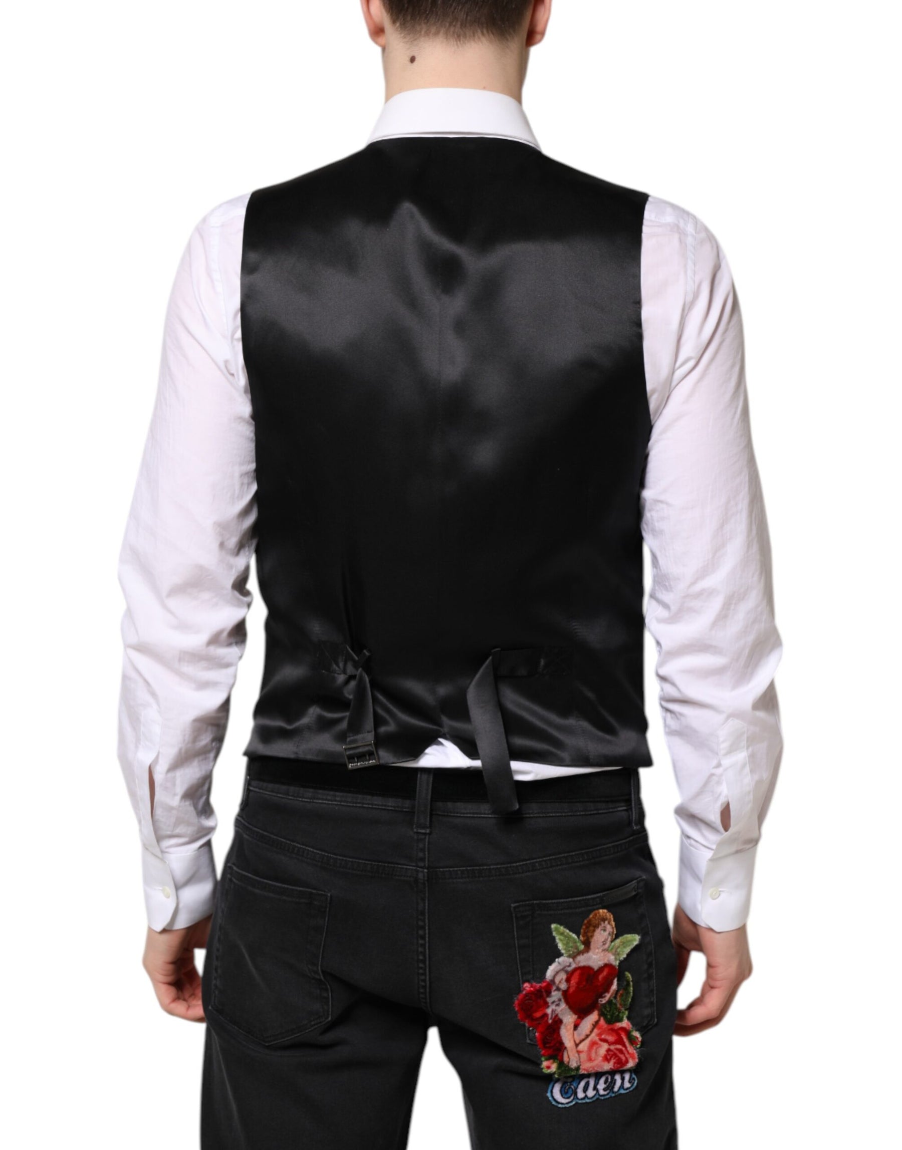 Dolce & Gabbana Black Wool Waistcoat Dress Formal Vest | Regal Royce