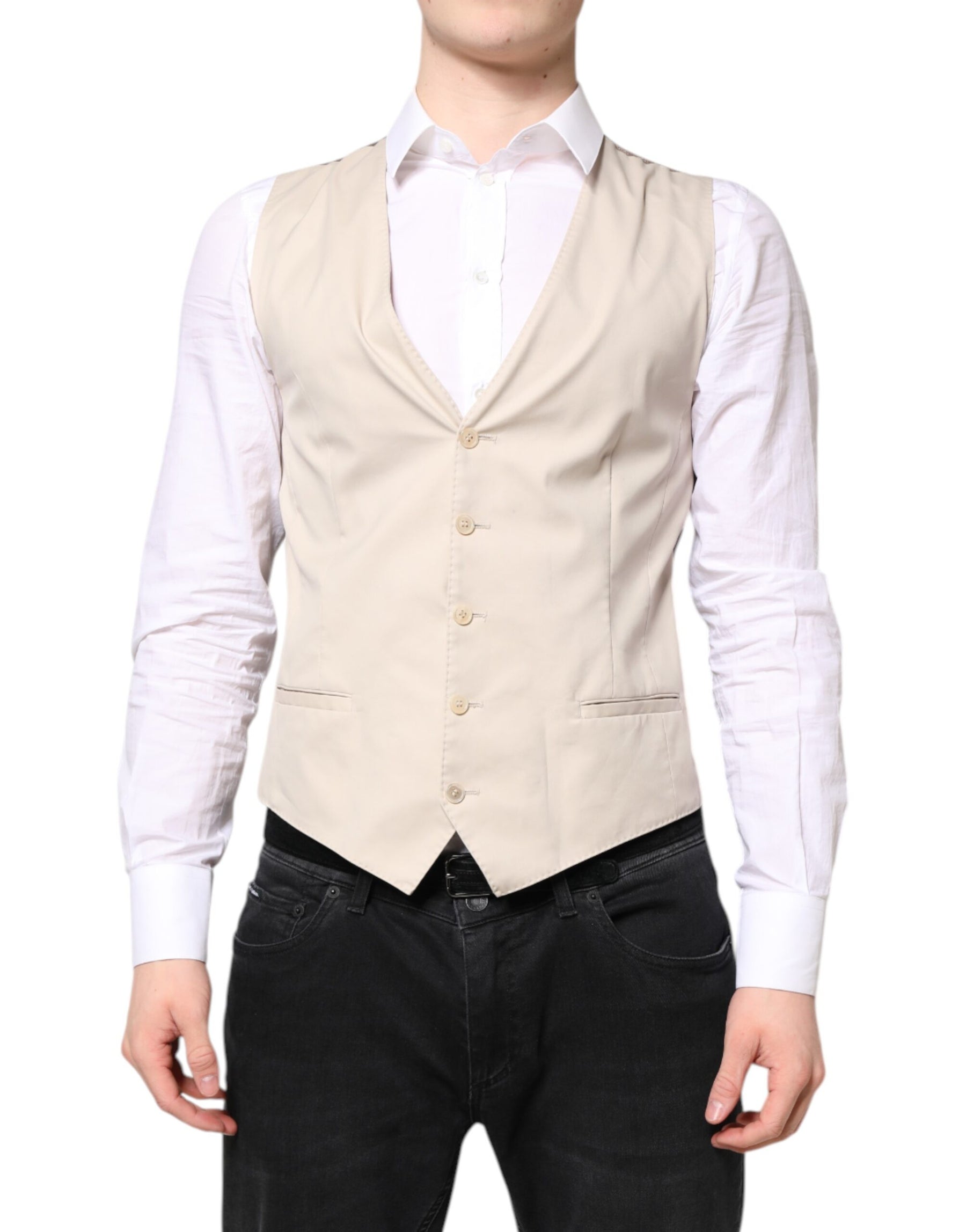 Dolce & Gabbana Beige Gray Dress Men Formal Waistcoat Vest | Regal Royce