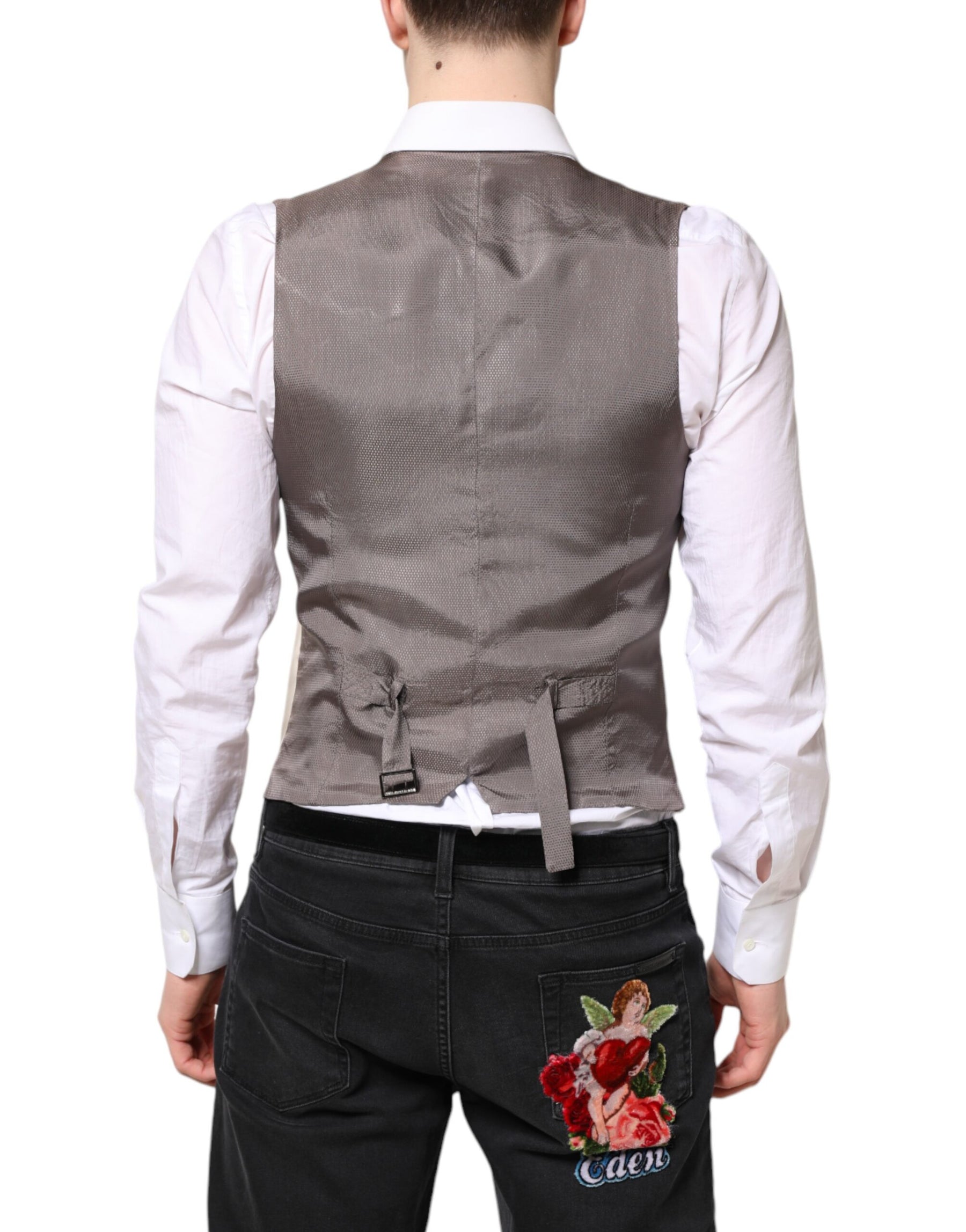 Dolce & Gabbana Beige Gray Dress Men Formal Waistcoat Vest | Regal Royce