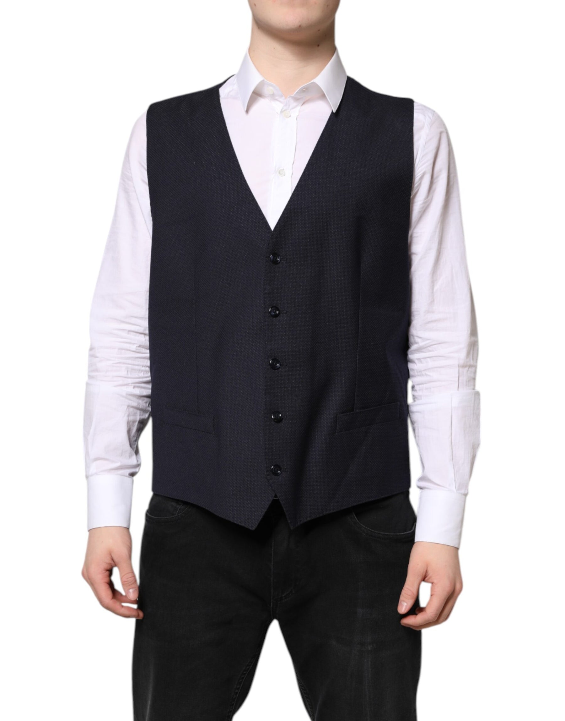 Dolce & Gabbana Black Wool Waistcoat Dress Formal Vest | Regal Royce