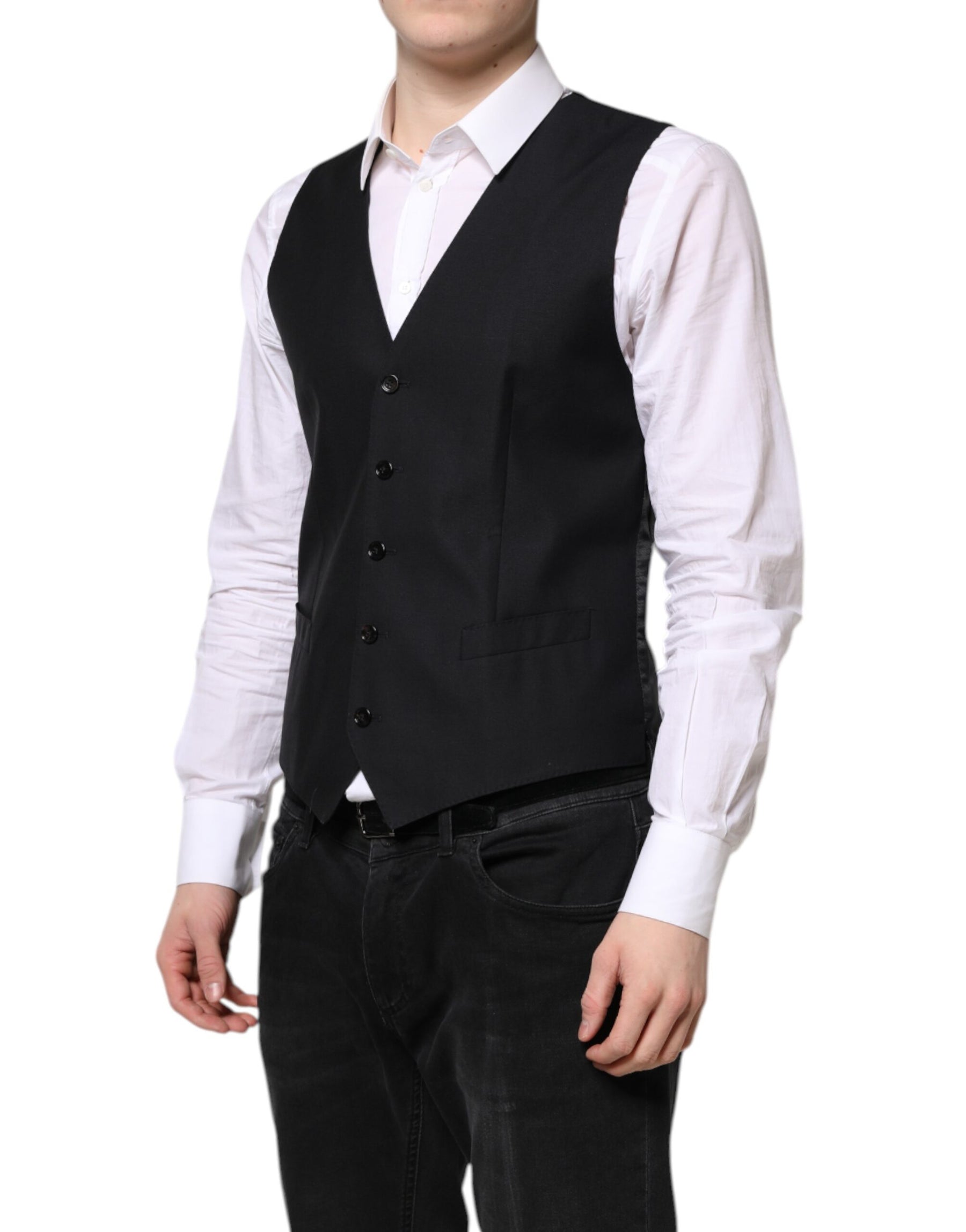 Dolce & Gabbana Black Wool Waistcoat Dress Formal Vest | Regal Royce