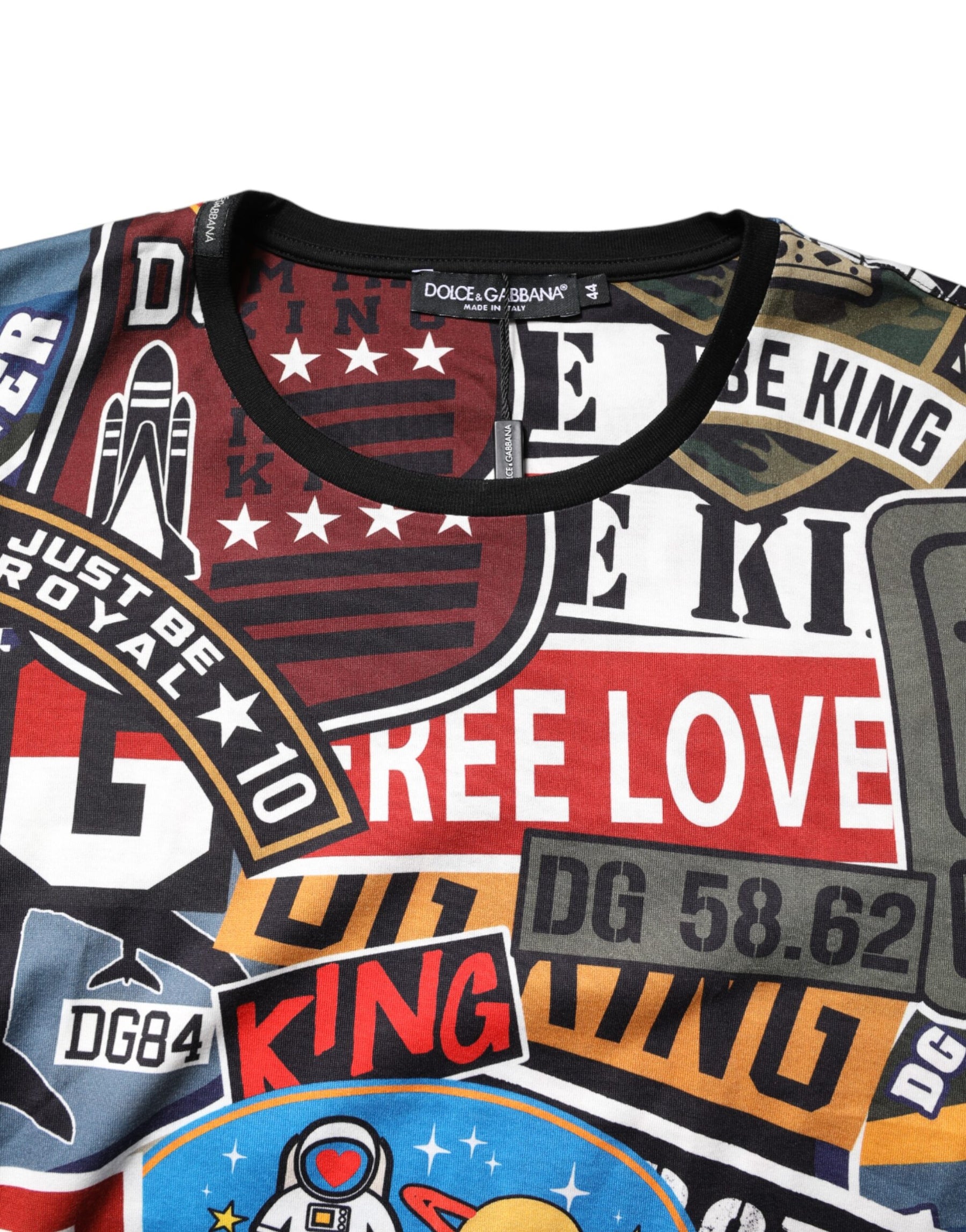 Dolce & Gabbana Multicolor Patchwork Cotton Crew Neck T-shirt | Regal Royce
