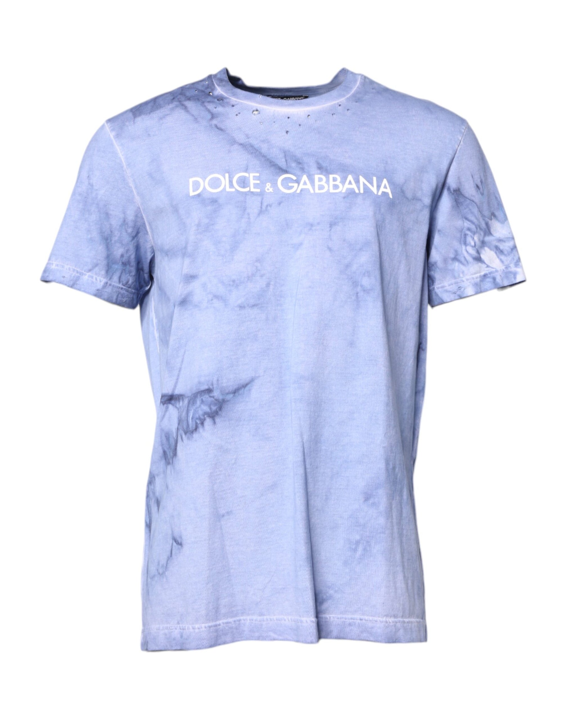 Dolce & Gabbana Blue Cotton Logo Print Crew Neck T-shirt | Regal Royce