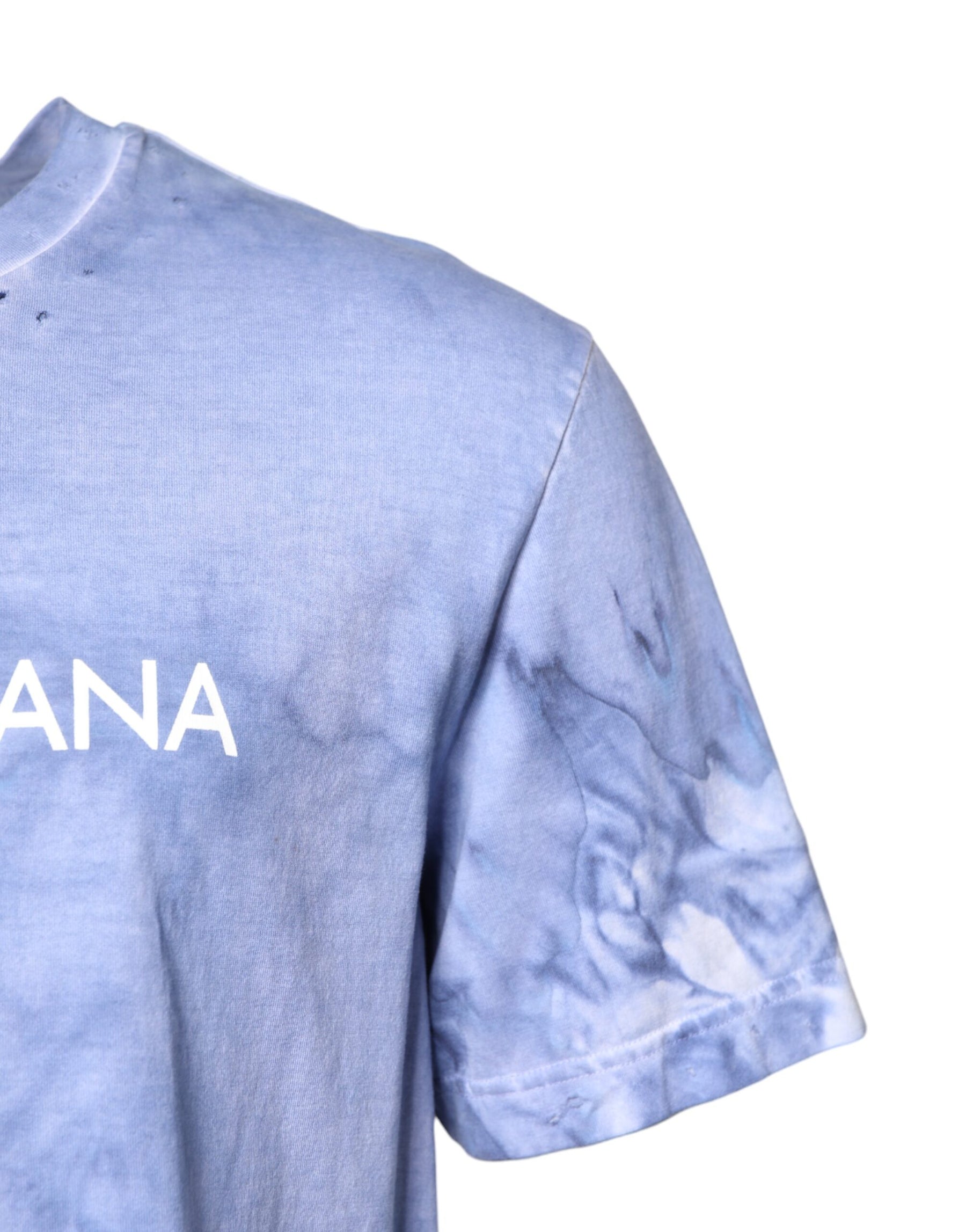 Dolce & Gabbana Blue Cotton Logo Print Crew Neck T-shirt | Regal Royce