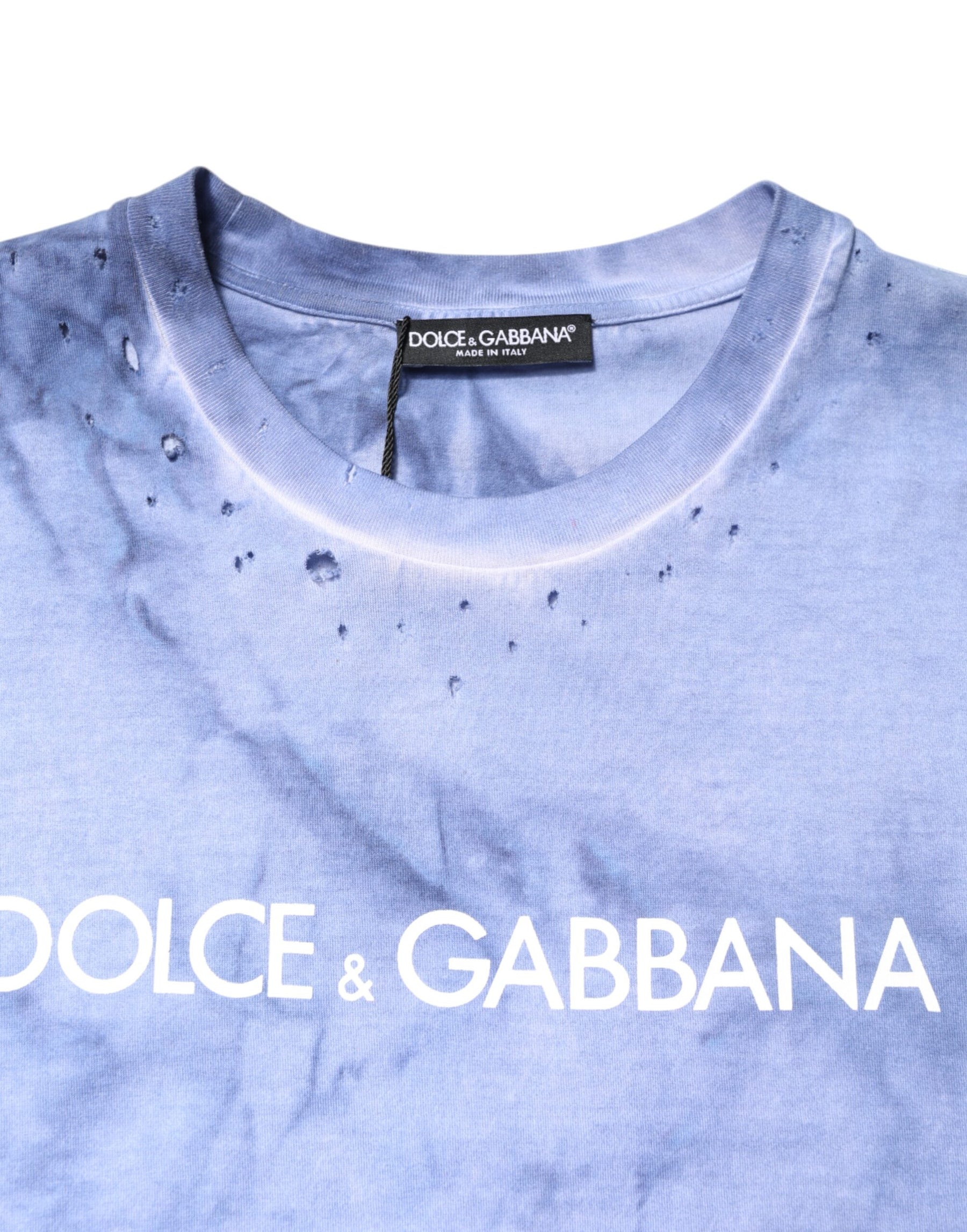 Dolce & Gabbana Blue Cotton Logo Print Crew Neck T-shirt | Regal Royce
