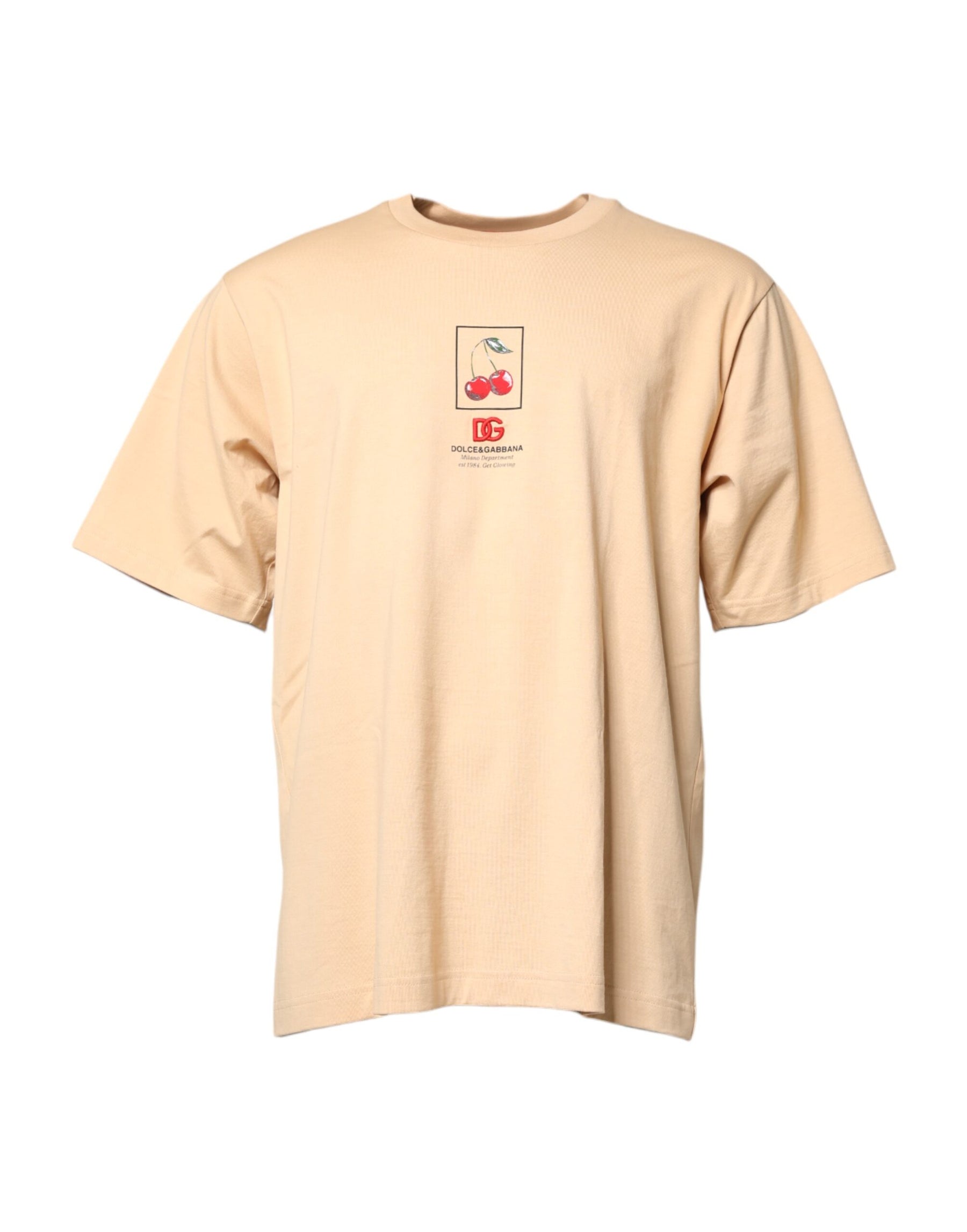 Dolce & Gabbana Beige Cotton Logo Print Crew Neck T-shirt | Regal Royce