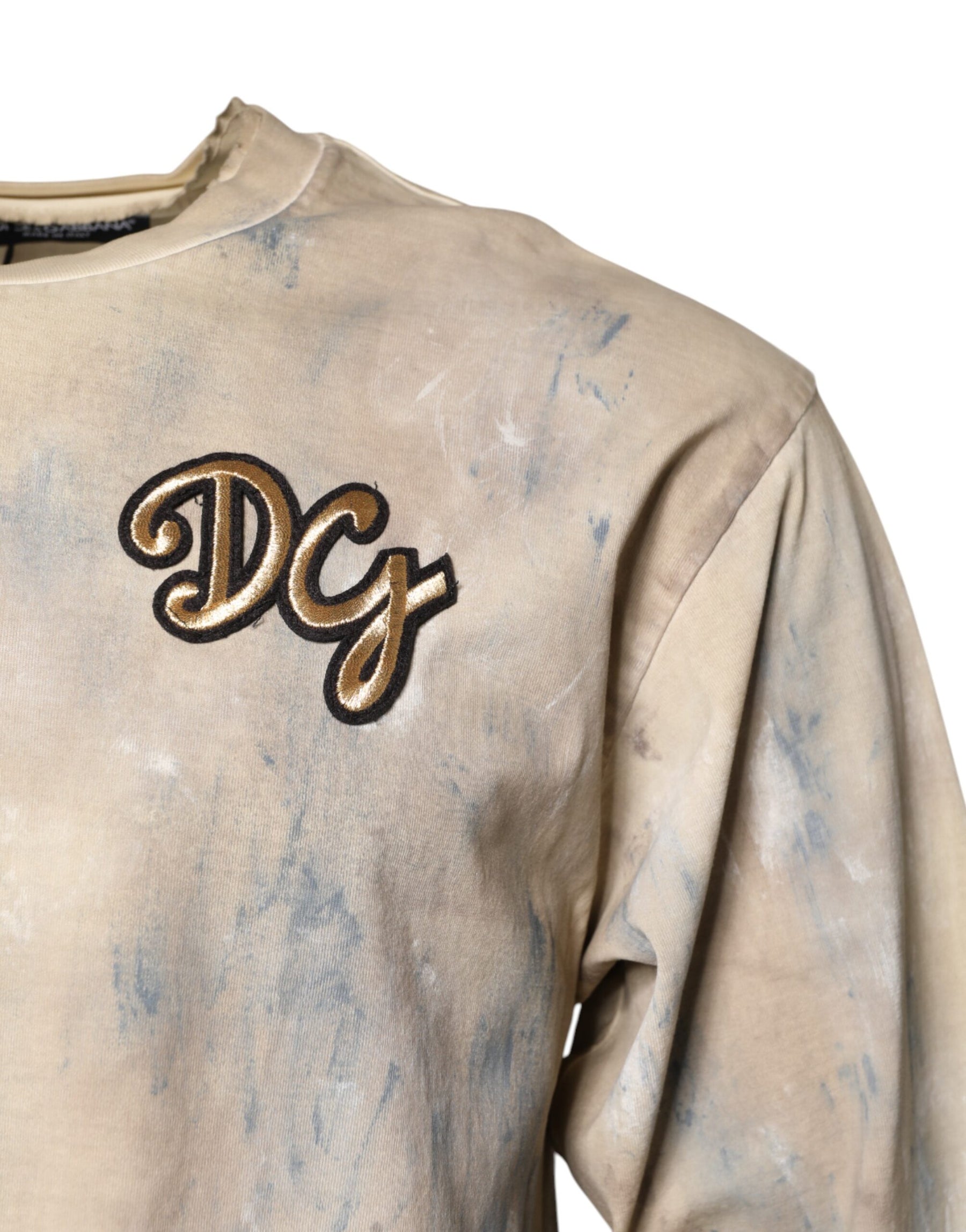 Dolce & Gabbana Beige Tie Dye DG Embroidery Cropped T-shirt | Regal Royce