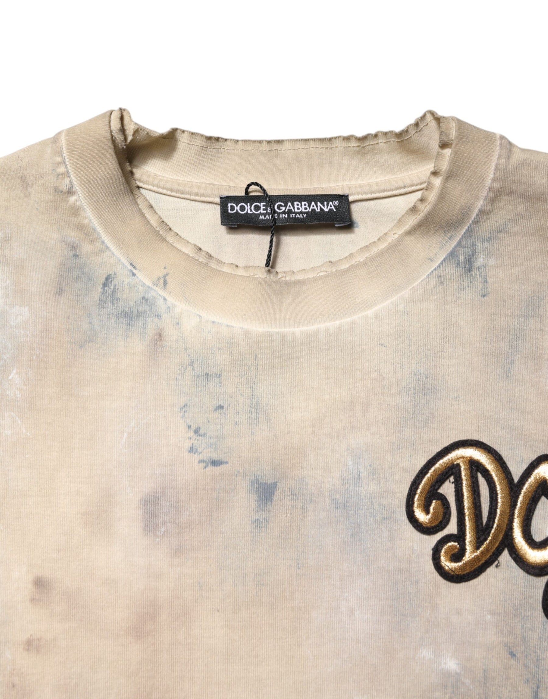 Dolce & Gabbana Beige Tie Dye DG Embroidery Cropped T-shirt | Regal Royce
