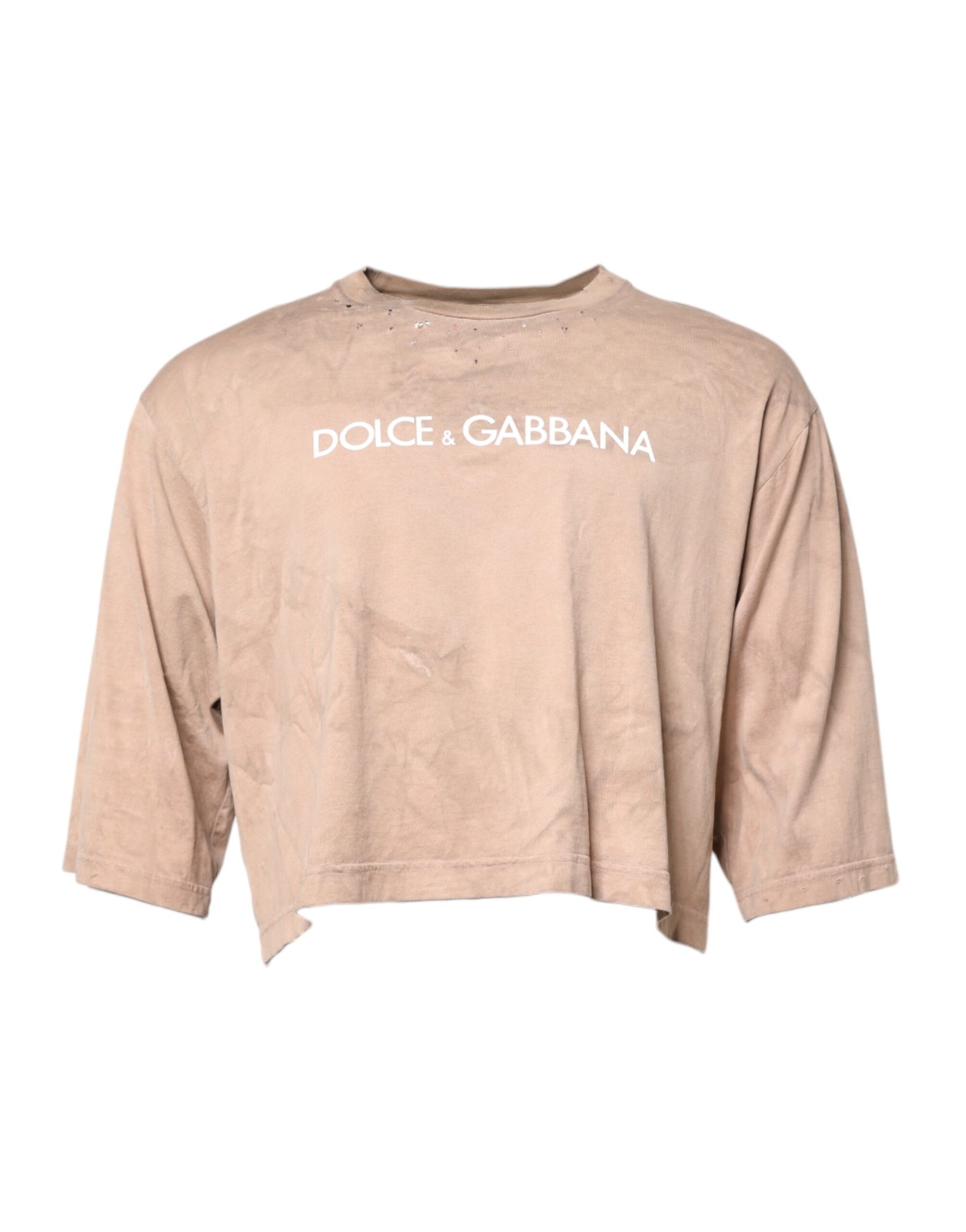 Dolce & Gabbana Beige Tie Dye Logo Print Cropped T-shirt | Regal Royce