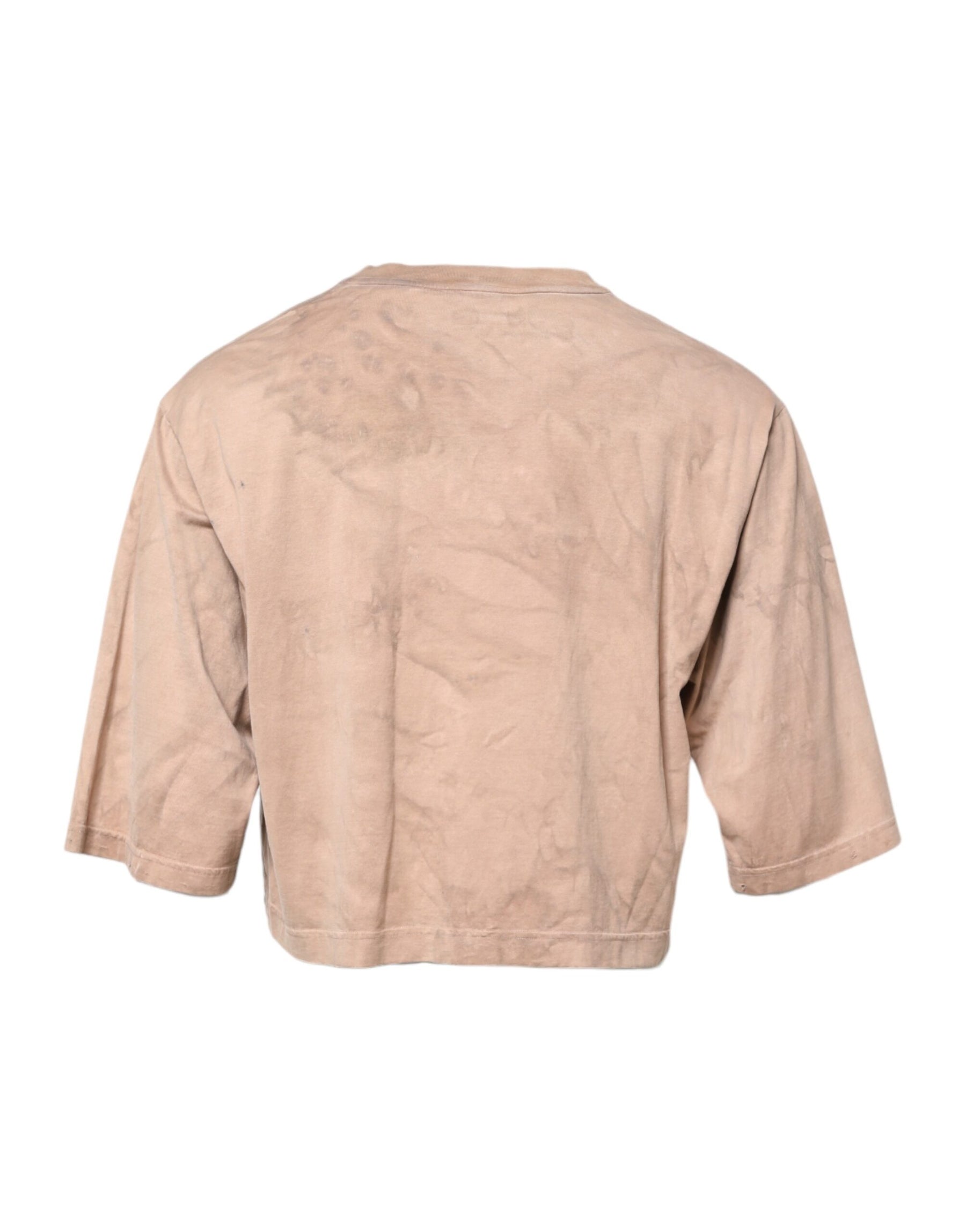 Dolce & Gabbana Beige Tie Dye Logo Print Cropped T-shirt | Regal Royce