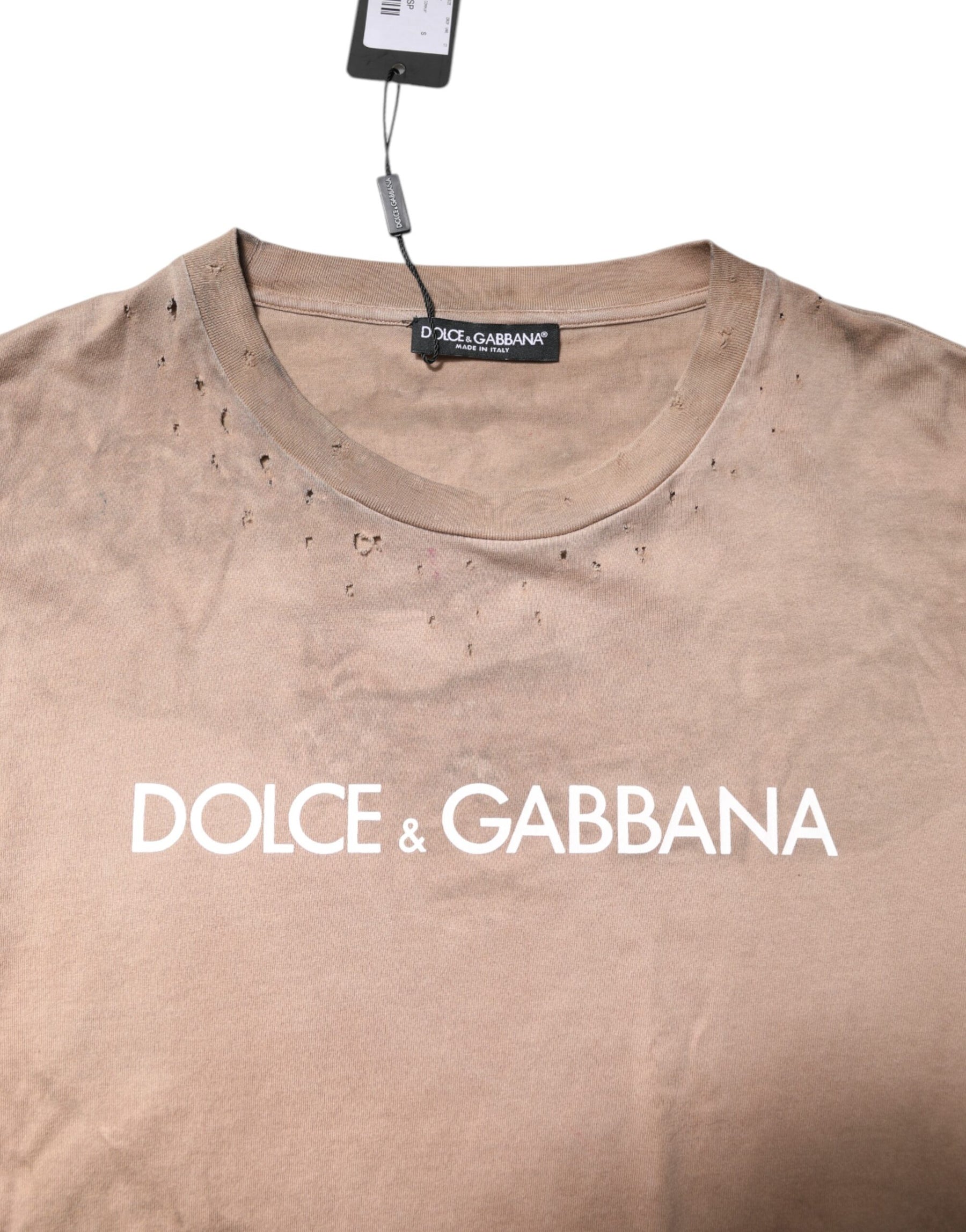 Dolce & Gabbana Beige Tie Dye Logo Print Cropped T-shirt | Regal Royce
