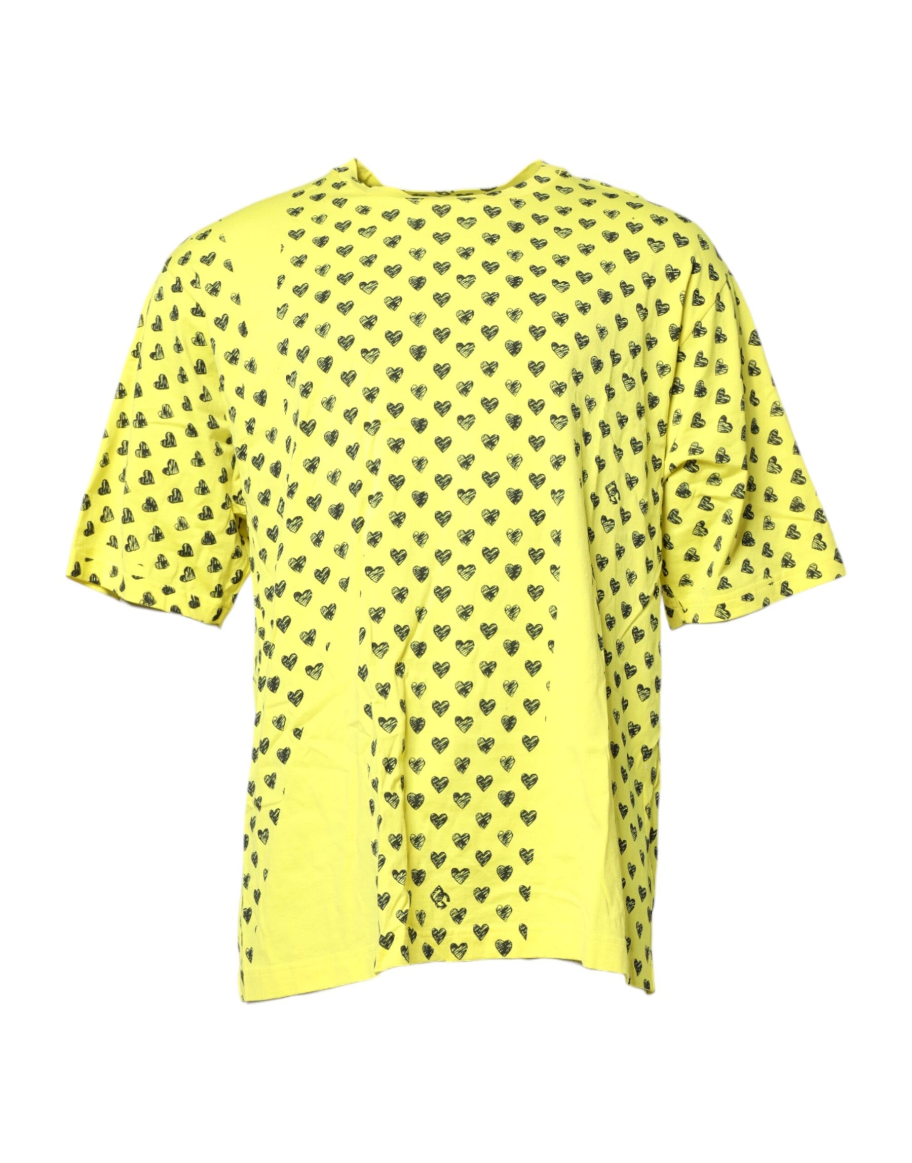 Dolce & Gabbana Yellow Cotton DG Heart Print Crew Neck T-shirt | Regal Royce