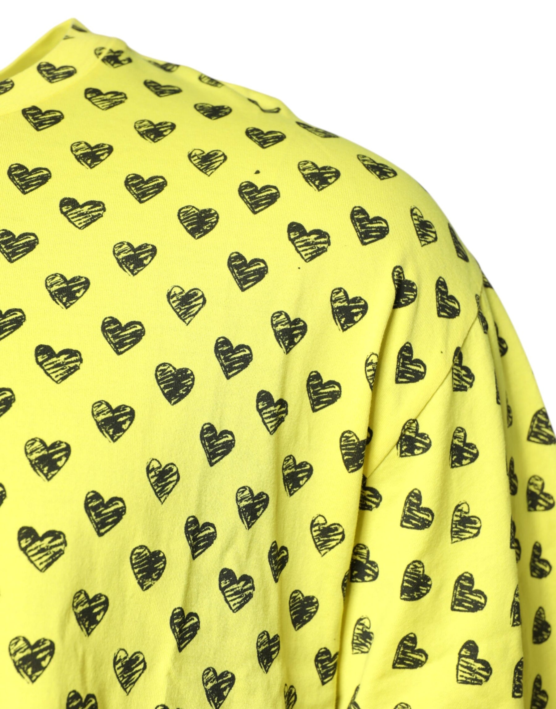 Dolce & Gabbana Yellow Cotton DG Heart Print Crew Neck T-shirt | Regal Royce