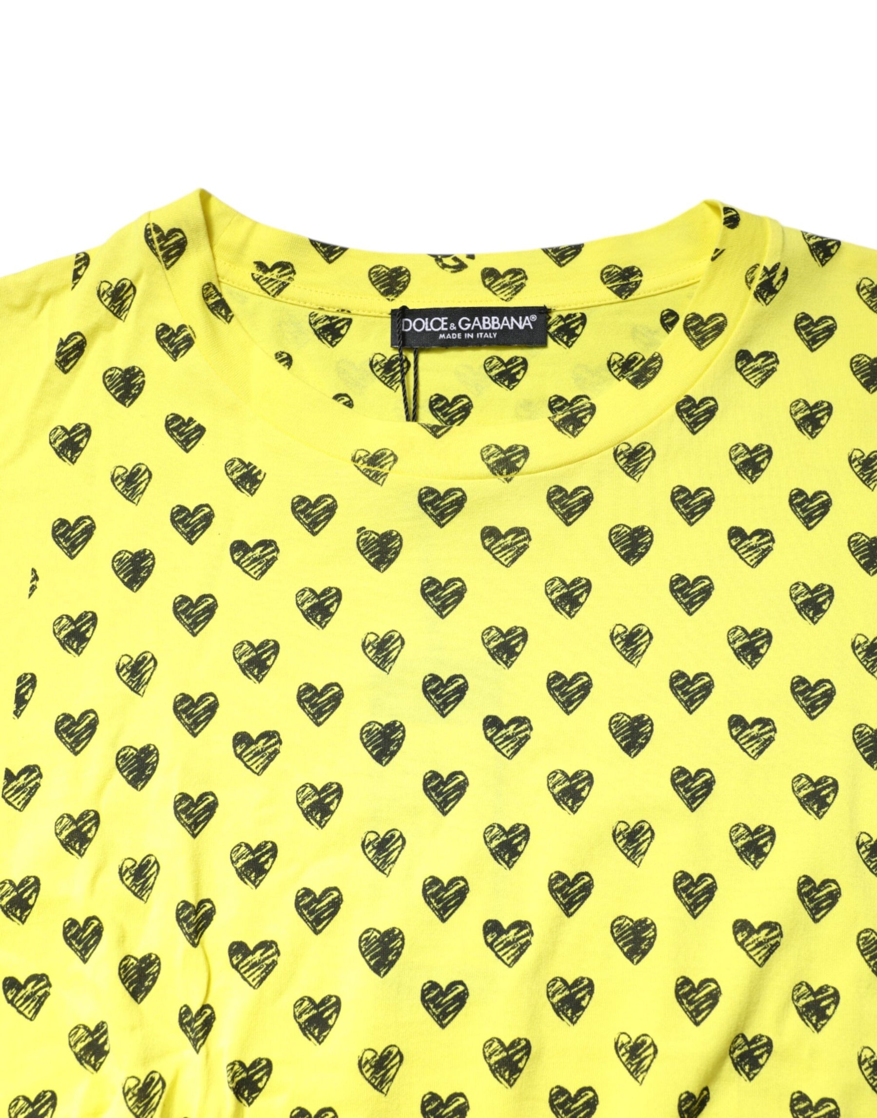 Dolce & Gabbana Yellow Cotton DG Heart Print Crew Neck T-shirt | Regal Royce