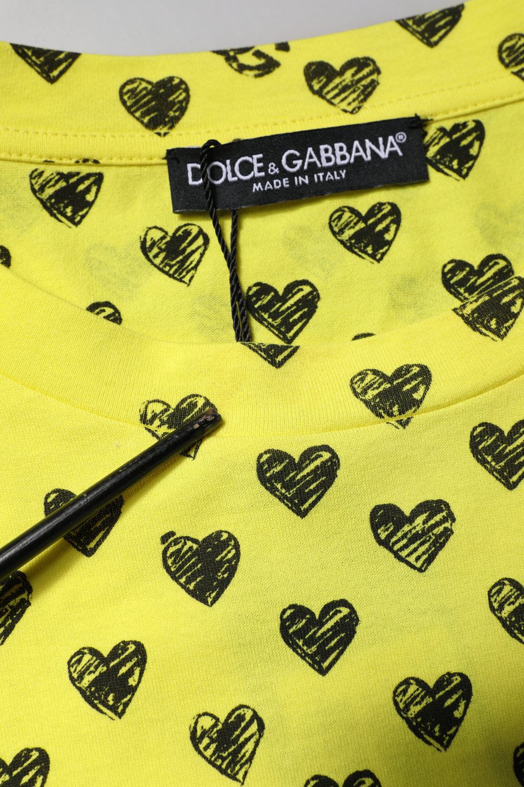Dolce & Gabbana Yellow Cotton DG Heart Print Crew Neck T-shirt