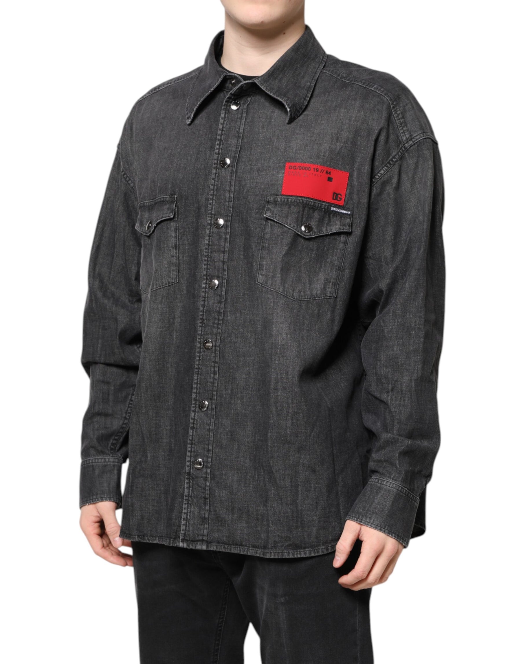 Dolce & Gabbana Gray Long Sleeves Button Down Denim Shirt | Regal Royce