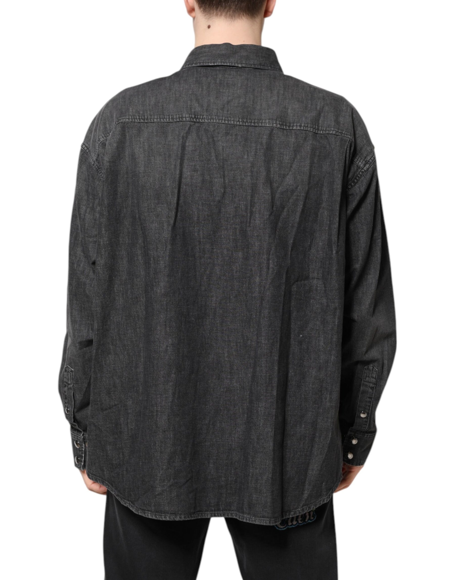Dolce & Gabbana Gray Long Sleeves Button Down Denim Shirt | Regal Royce
