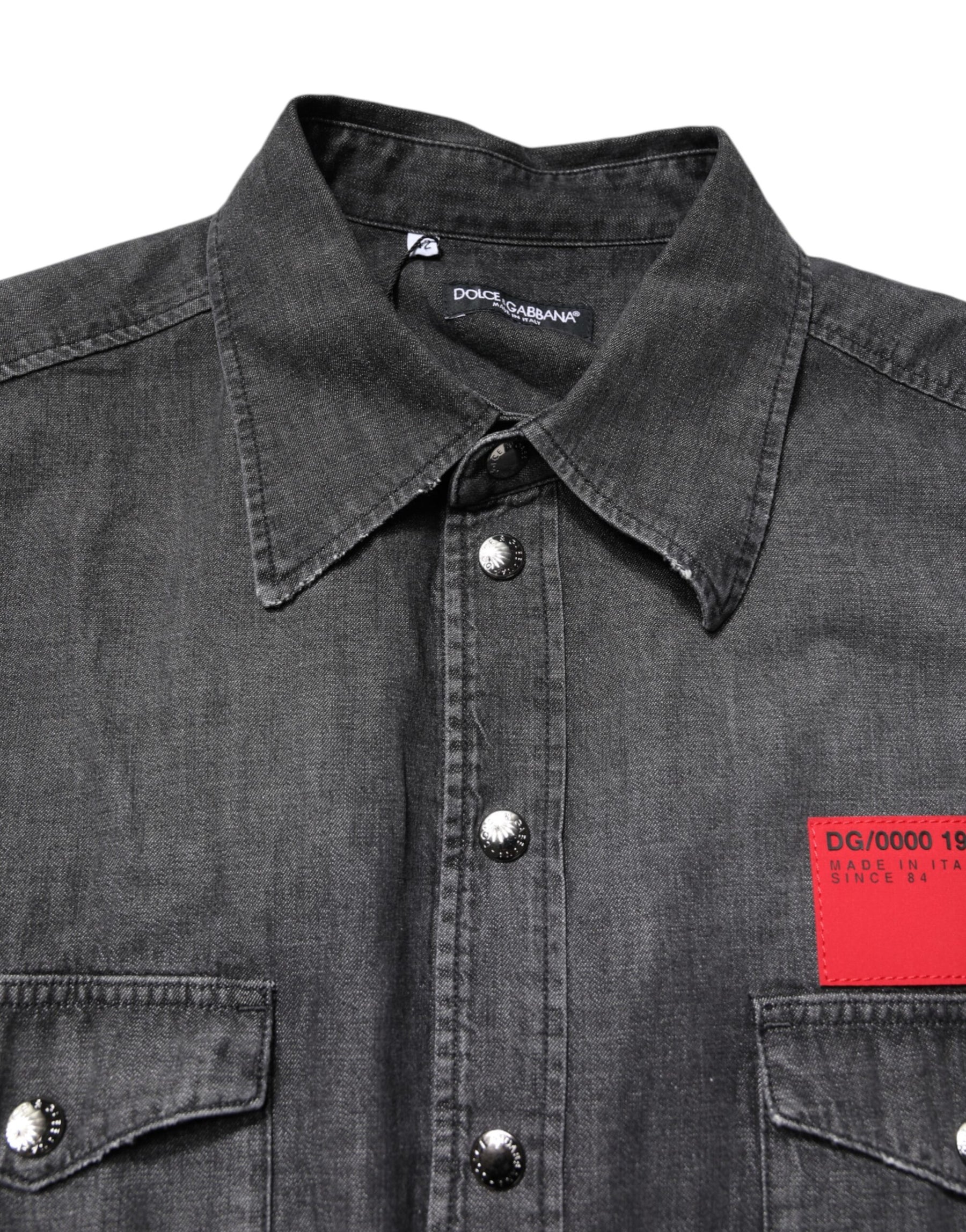 Dolce & Gabbana Gray Long Sleeves Button Down Denim Shirt | Regal Royce