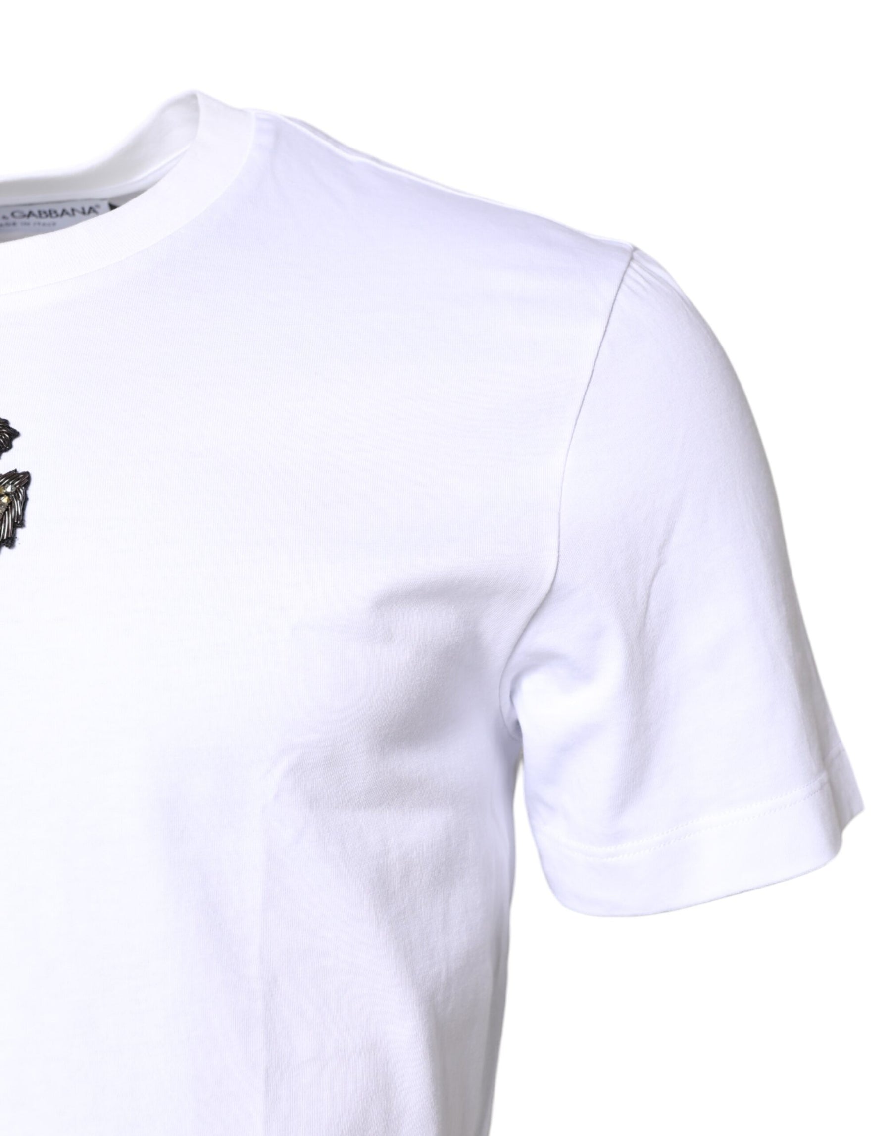 Dolce & Gabbana White Cotton DG Embroidery Crew Neck T-shirt | Regal Royce