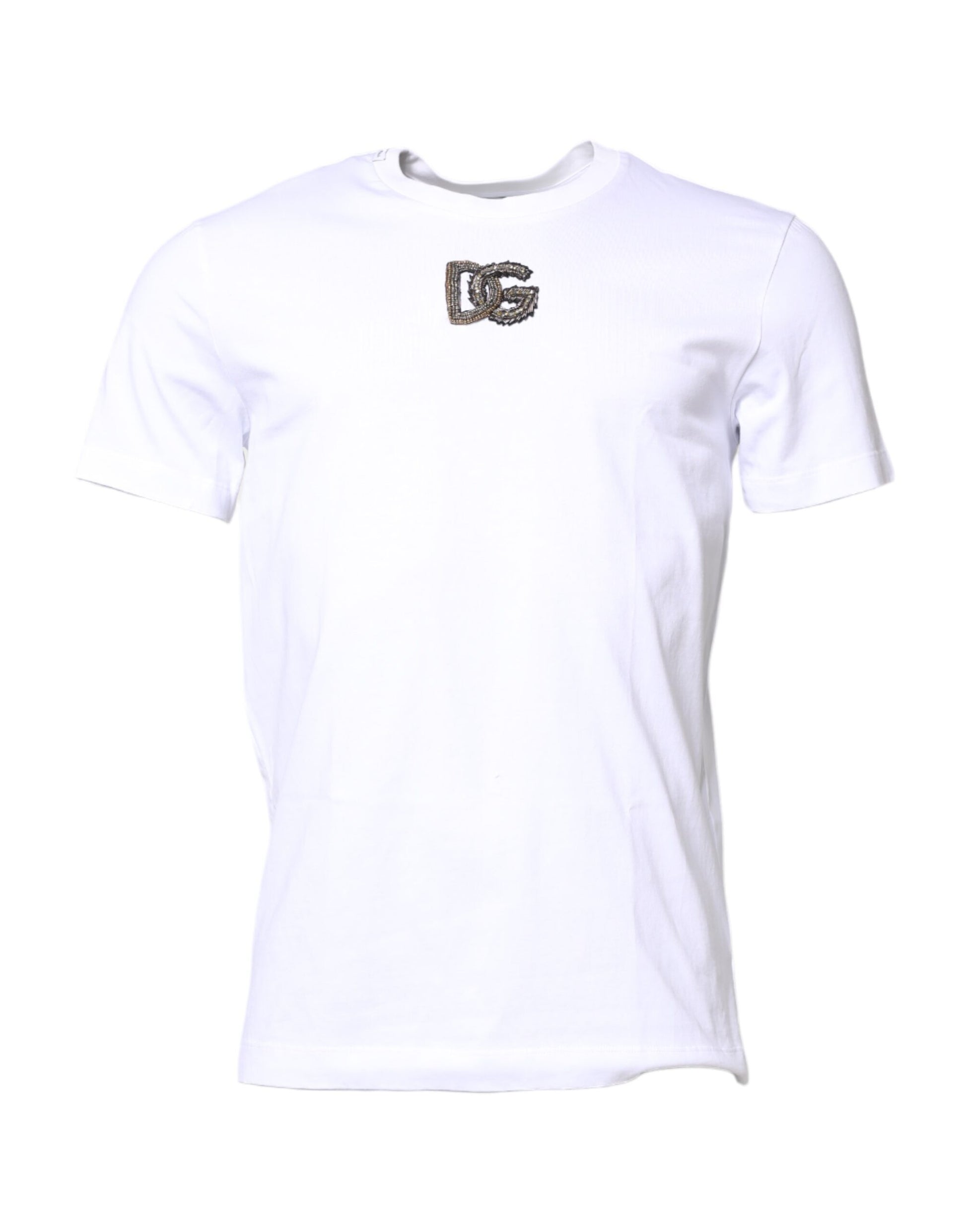 Dolce & Gabbana White Cotton DG Embroidery Crew Neck T-shirt
