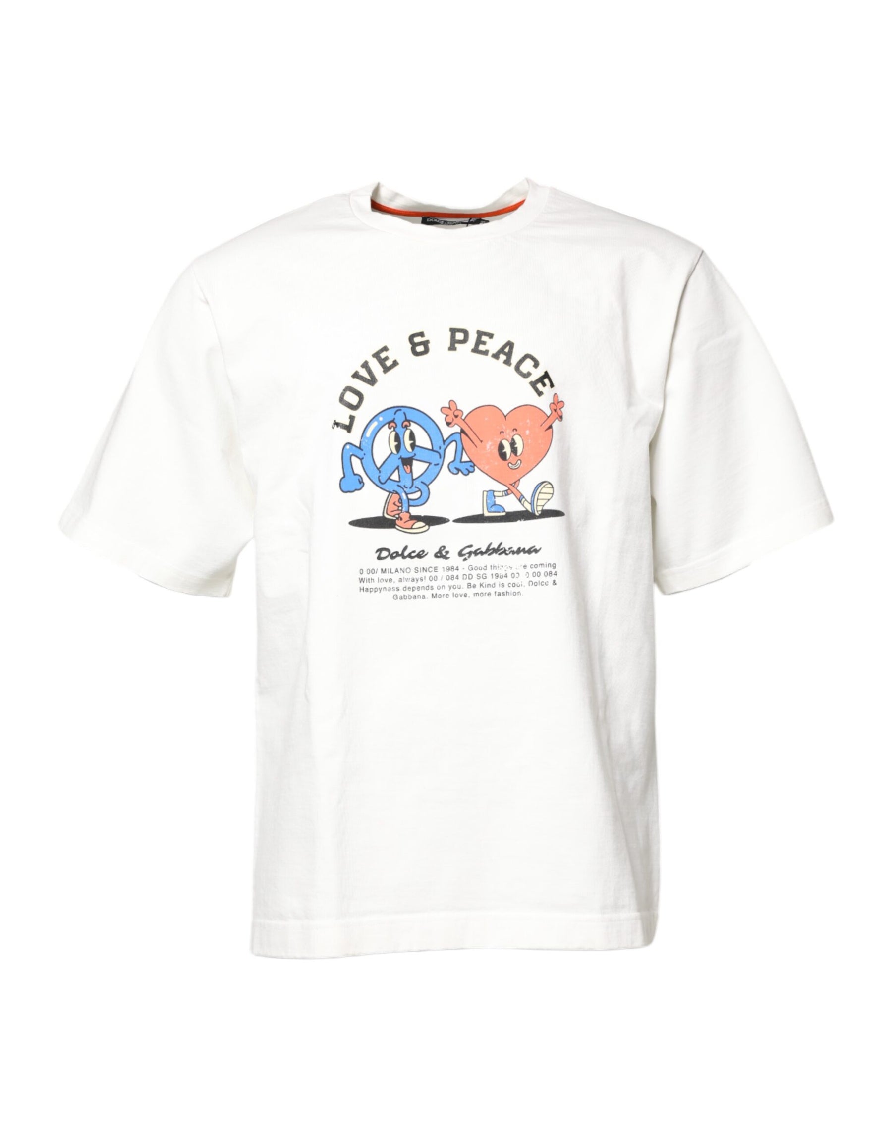 Dolce & Gabbana White LOVE & PEACE Print Crew Neck T-shirt | Regal Royce