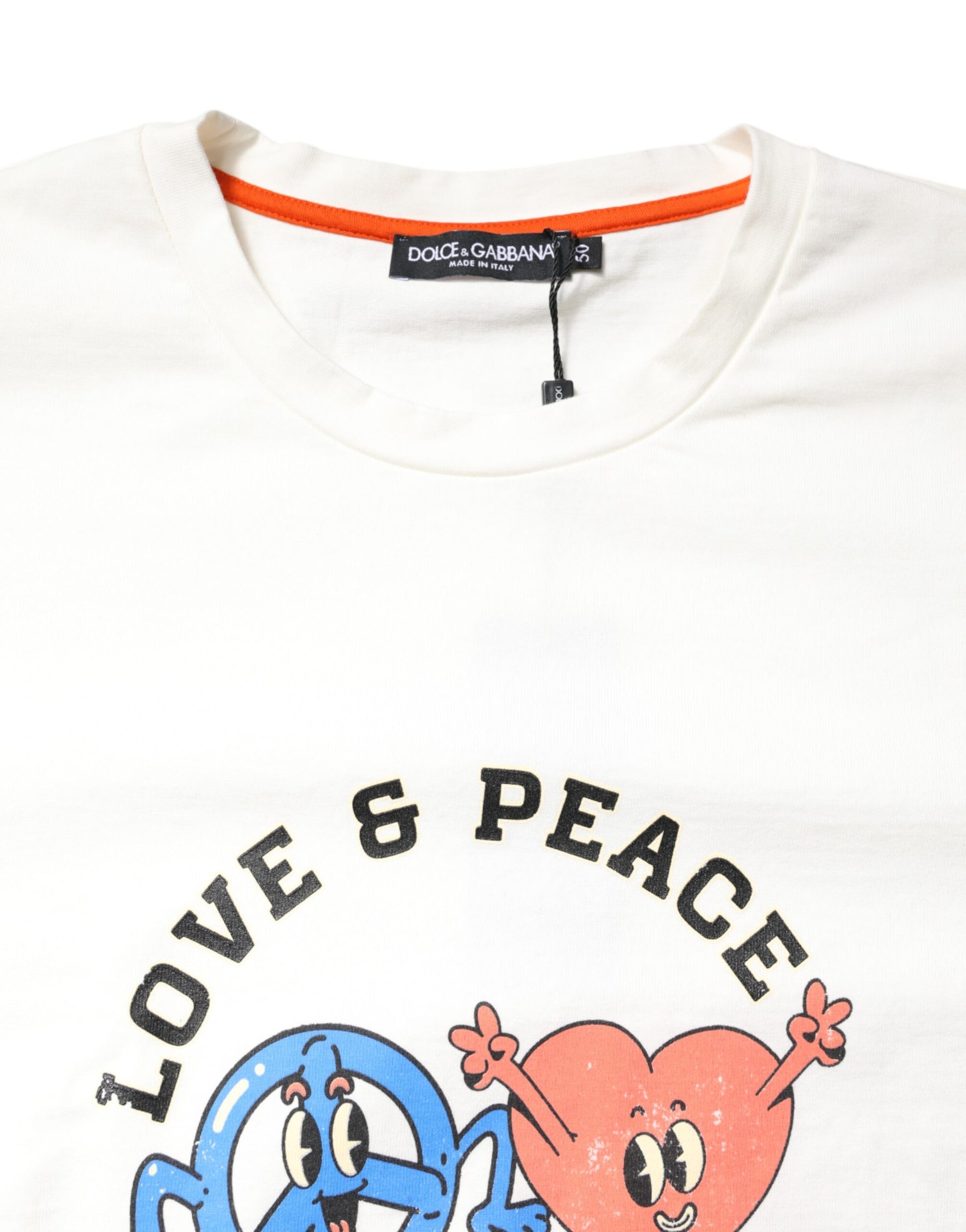 Dolce & Gabbana White LOVE & PEACE Print Crew Neck T-shirt | Regal Royce