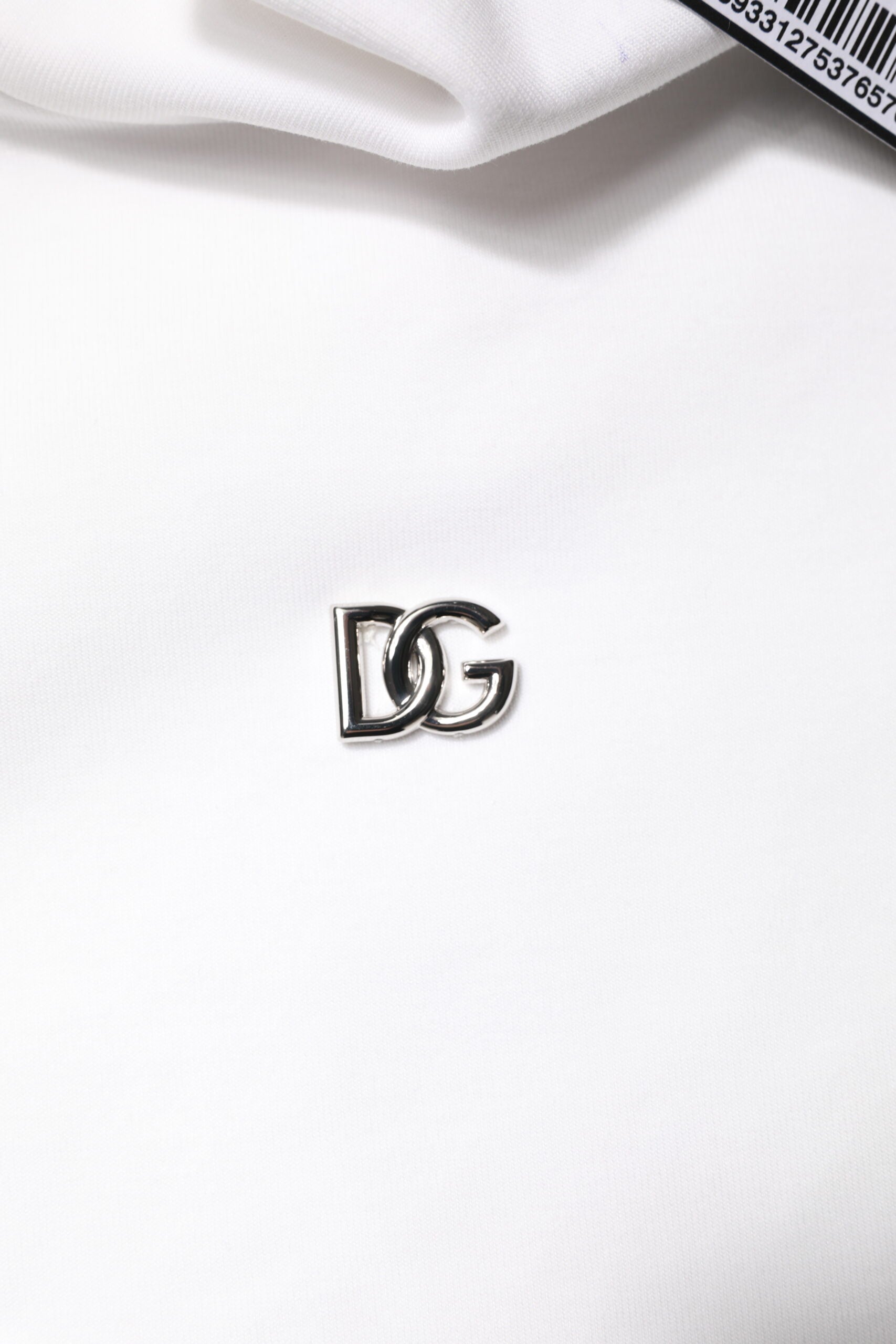 Dolce & Gabbana White Cotton Turtleneck DG Applique T-shirt | Regal Royce