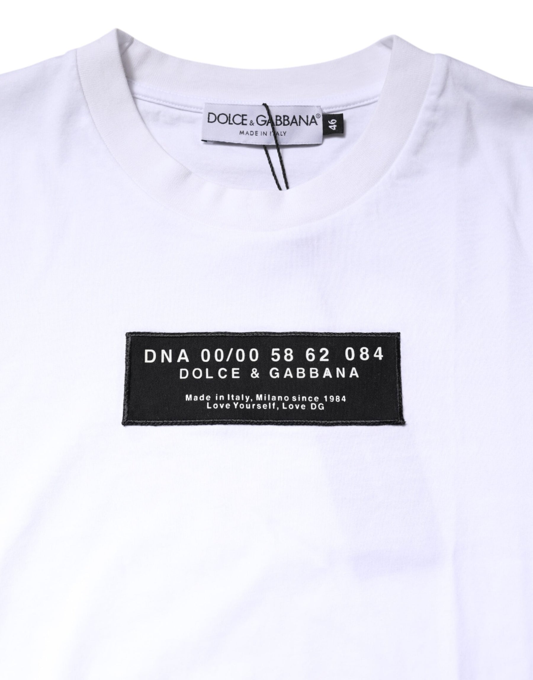 Dolce & Gabbana White Cotton Logo Patch Crew Neck T-shirt | Regal Royce