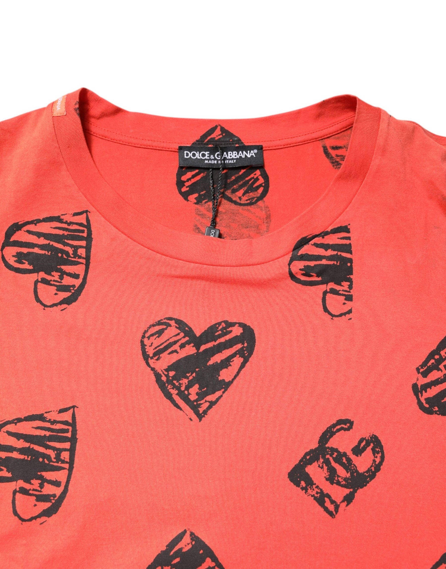 Dolce & Gabbana Red Cotton Short Sleeve DG Heart Logo T-shirt | Regal Royce