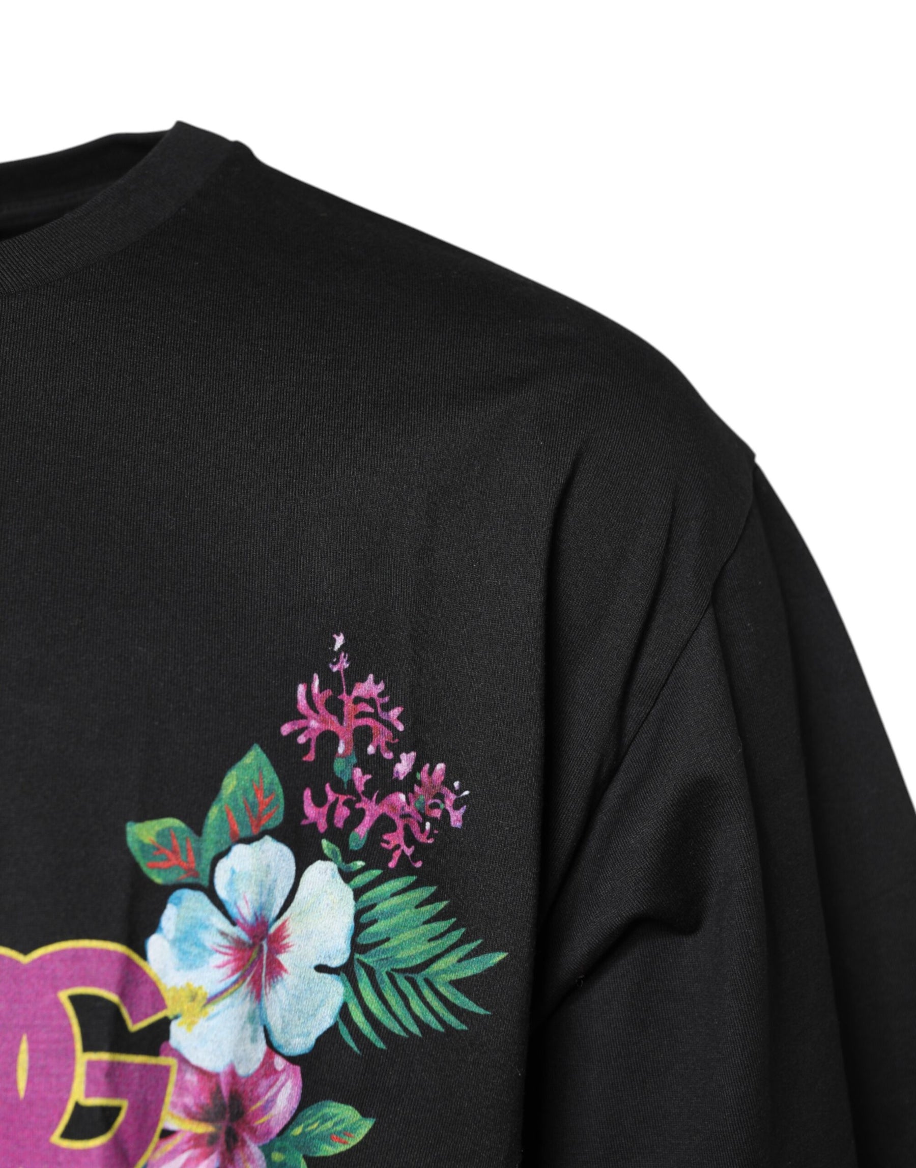 Dolce & Gabbana Black DG Floral Print Crew Neck T-shirt | Regal Royce